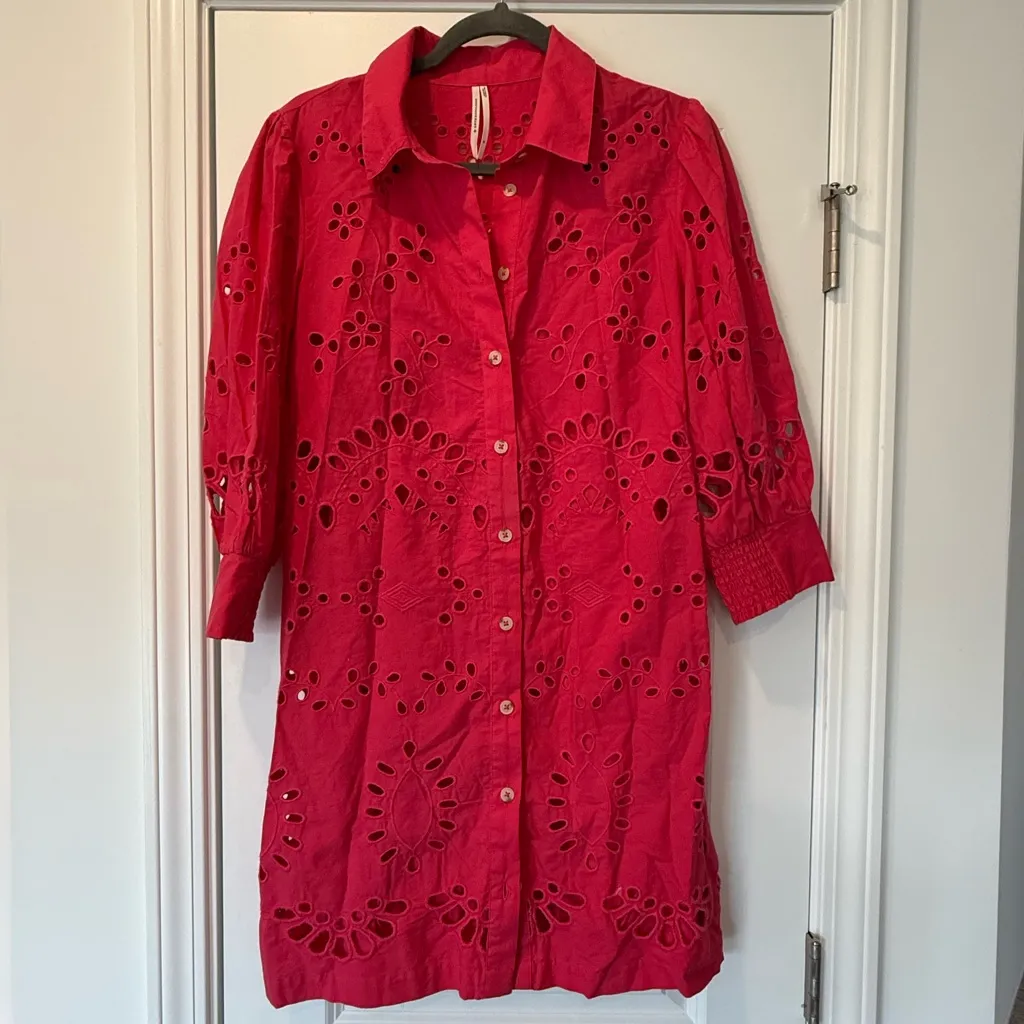 Anthropologie Long Sleeve Embroidered Button Down Dress - Image 4