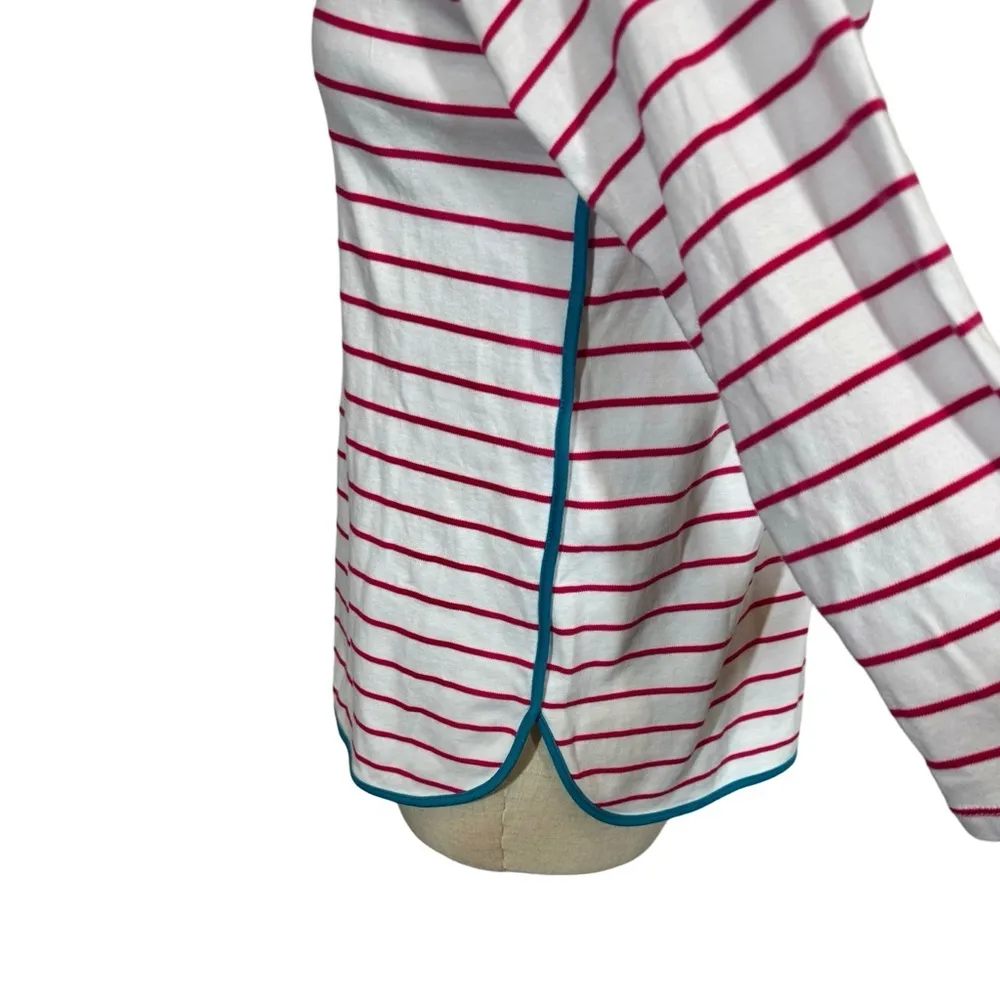 LAKE Pajamas Pima Long Sleeve Scoop Neck Top In Ruby Breton Stripe Red Size XXS - Image 5