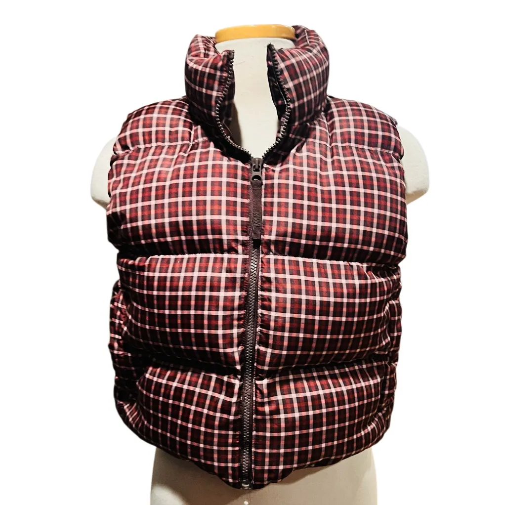 Madewell Cropped Puffer Vest in Plaid Size Medium - Image 5