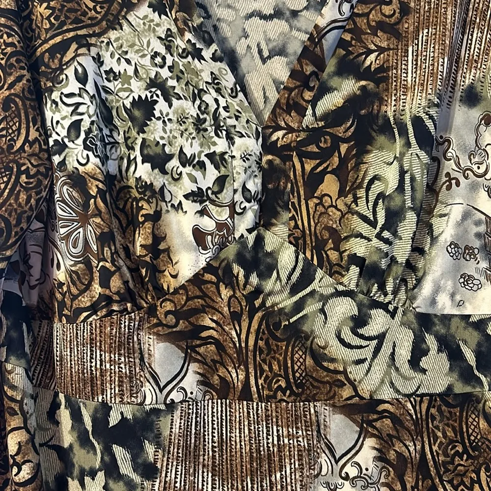 MKM Designs Black Brown Grey 3/4 Sleeve Dressy Blouse 1X - Image 3