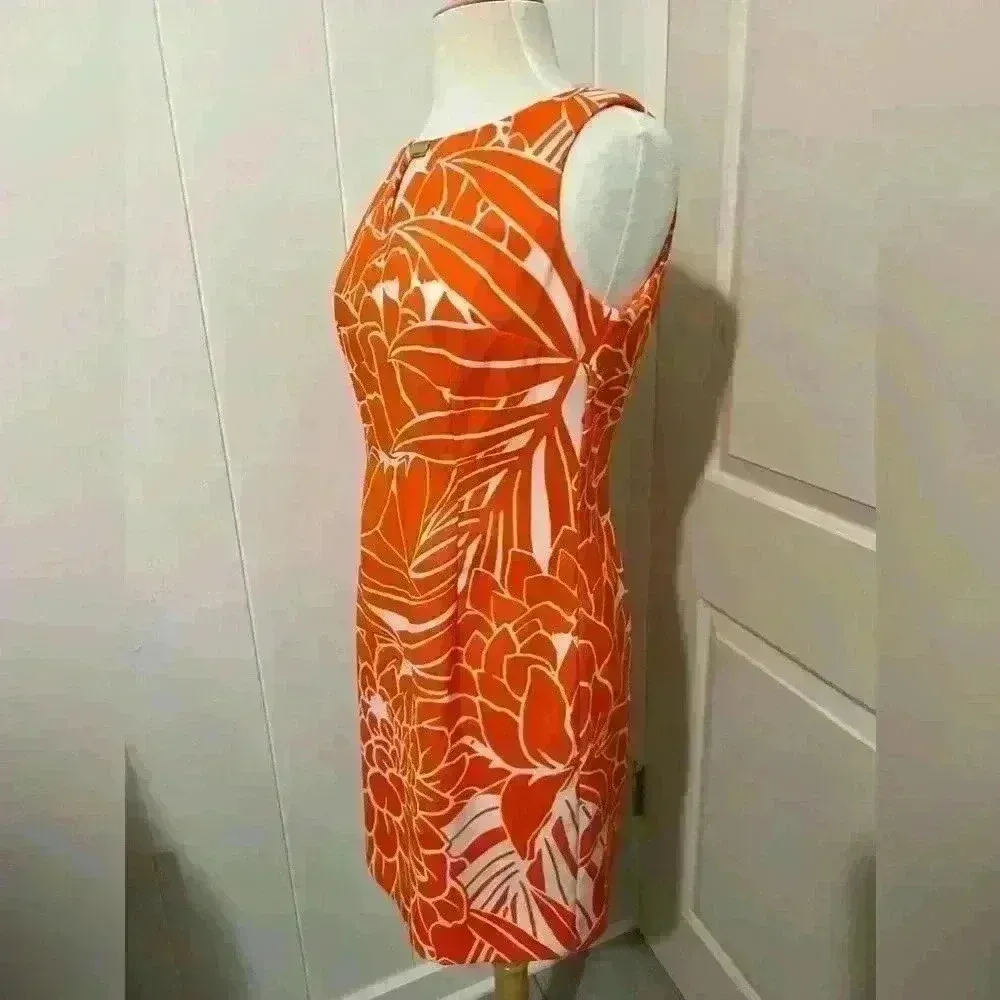 Ronni Nicole Dress Orange White Hawaiian Tropical Floral size 10P - Image 3