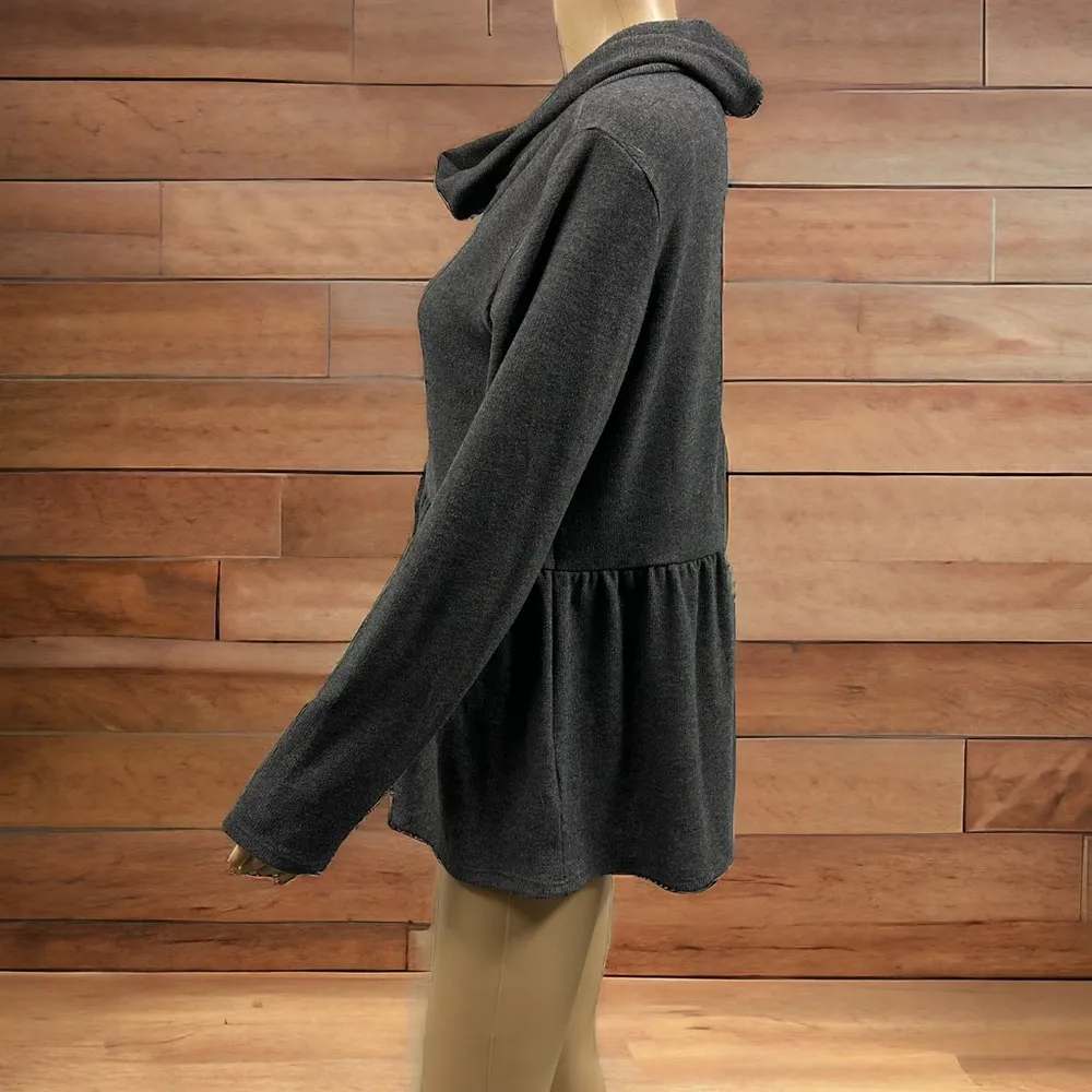 Maurices Gray Cowl Neck Grommet Laced Back Long Sleeve Babydoll Knit Tunic M - Image 5