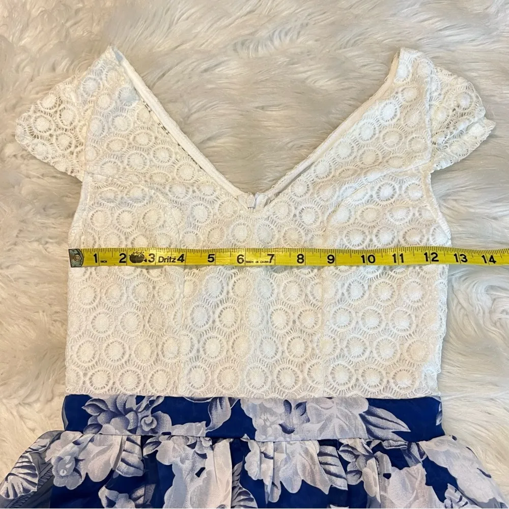 Charlotte Russe Floral Lace Dress Juniors Sz XS Feminine Cap Sleeve V Neck Blue - Image 10