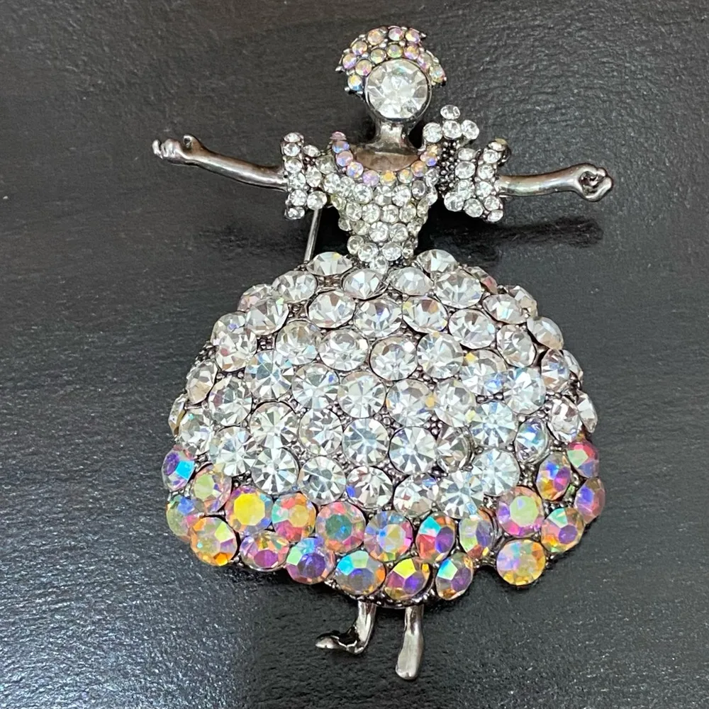 Pavé Clear AB Aurora Borealis Crystal Ballerina Dancer Lady Brooch - Image 2