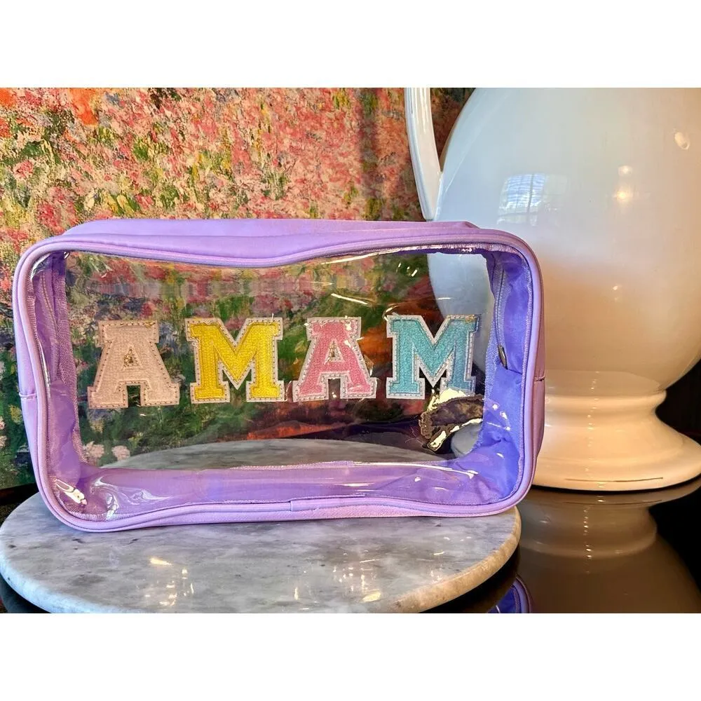 Purple & Clear "MAMA" zipper bag pouch w/ colorful letter patches - Image 3