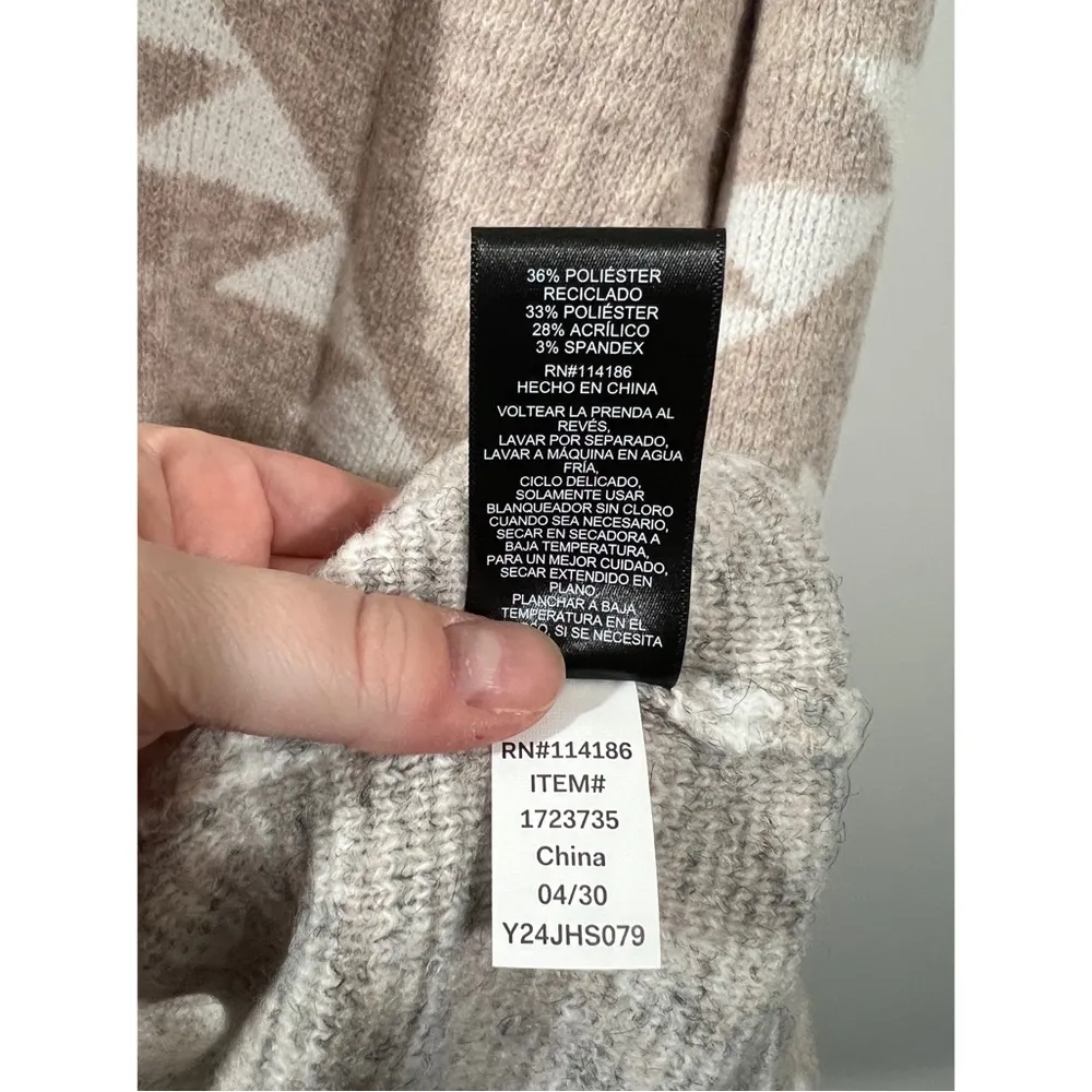 Frye Sweater Ladies Patterned Jacquard Open Front Cardigan Size XL Light Tan - Image 8