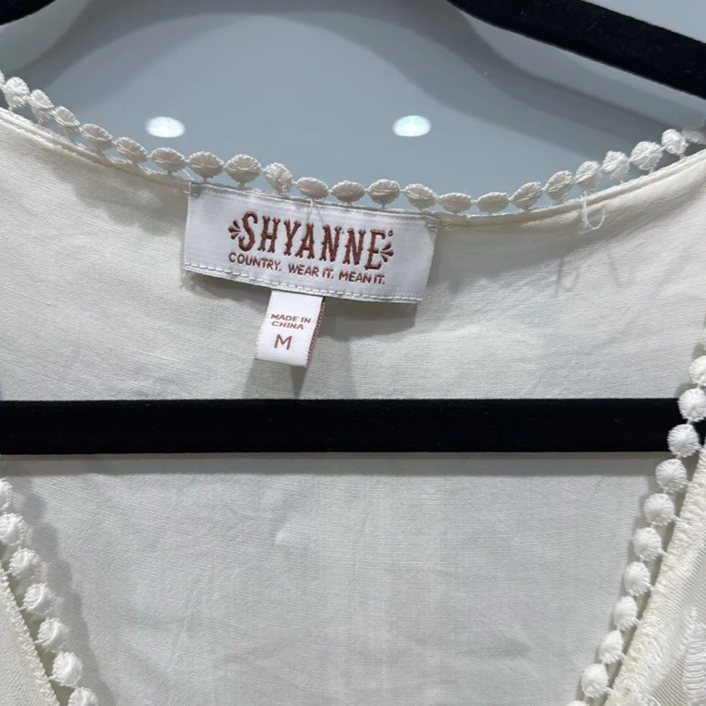 Shyanne Country White Boho Western Long Maxi Lace Ivory Shirt Wedding Dress Sz M - Image 3