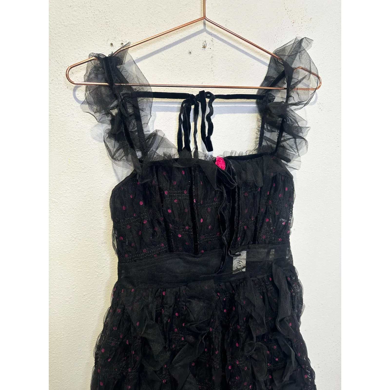 FOR LOVE AND LEMONS Black Mesh Polka Dot Janelle Ruffled Dress size Small nwt - Image 16