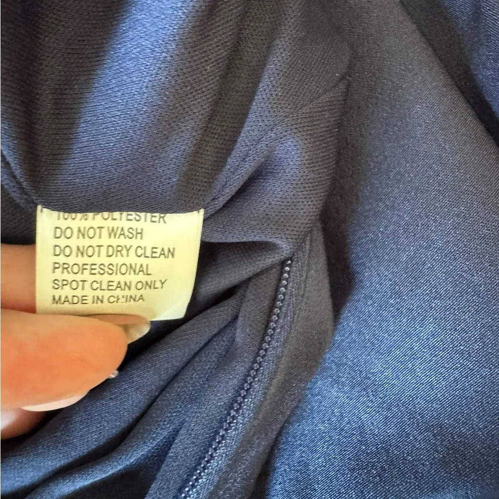 Leena for Mac Duggal - Navy Flounce Sleeve Square Neck Column Gown Sz 6 - Image 12