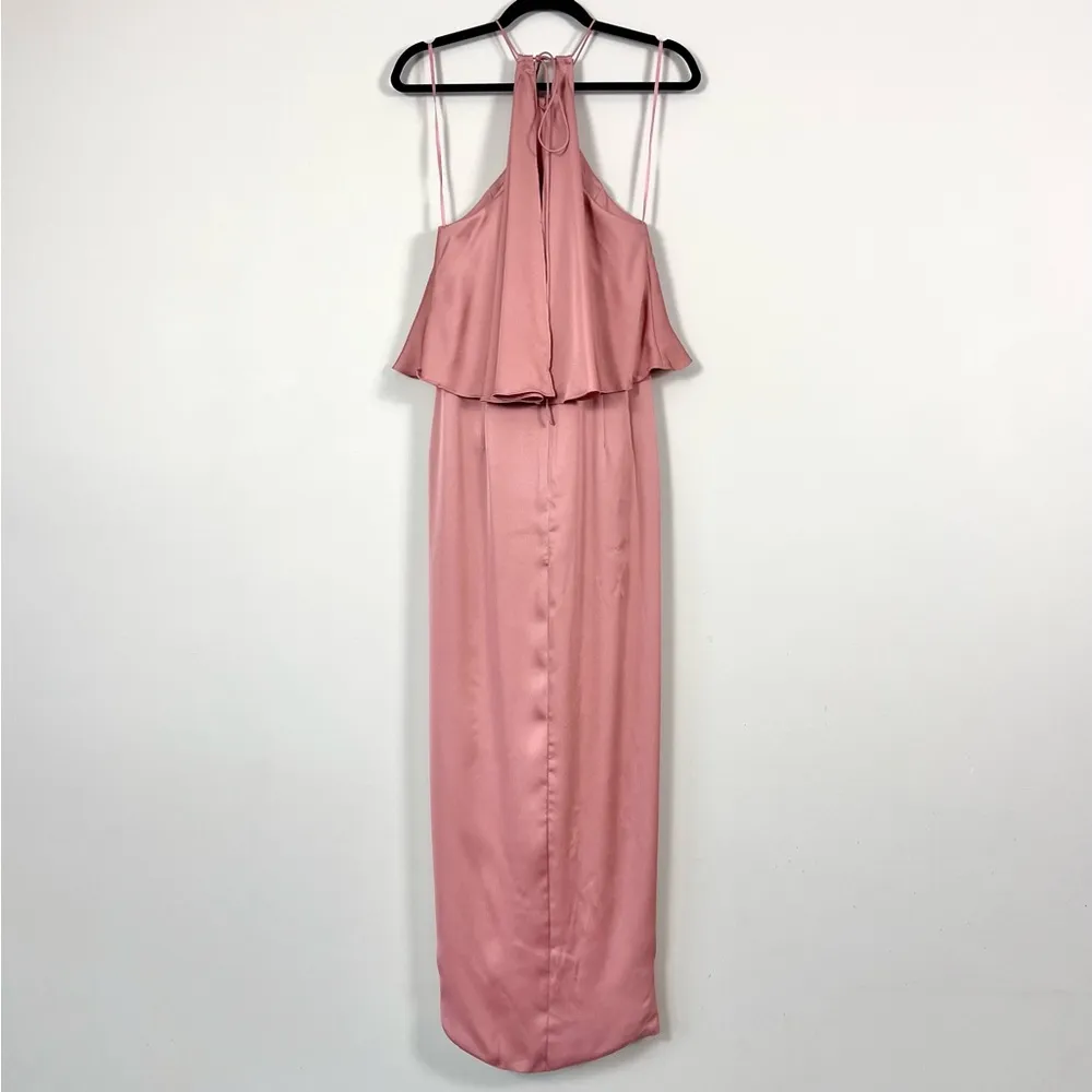 Luxe Halter Frill Tulip Hem Cocktail Dress in Rosé Size 4 - Image 5