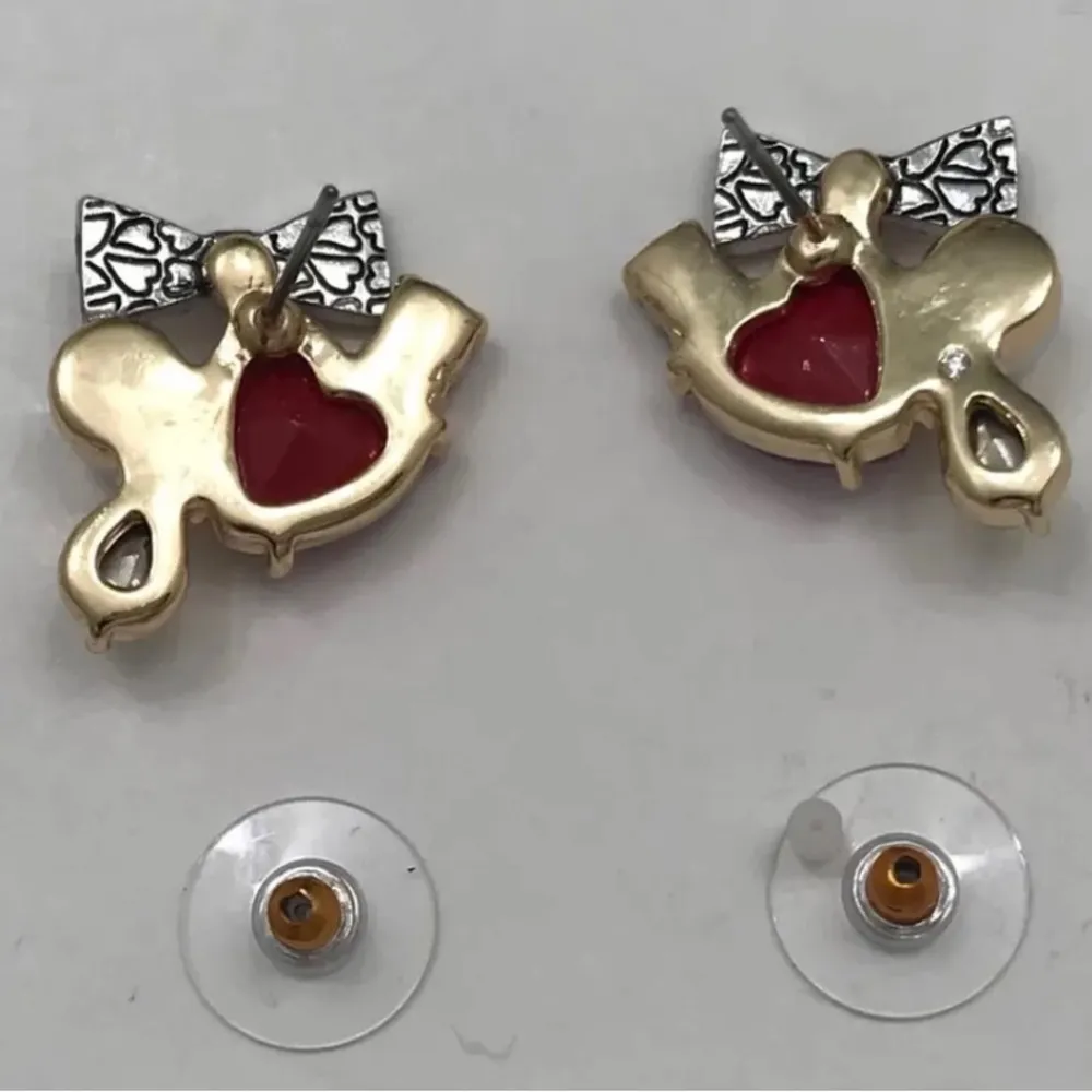 Betsey Johnson Heart & Bow Cluster Stud Earrings Crystal & Faux Pearl NWT - Image 7