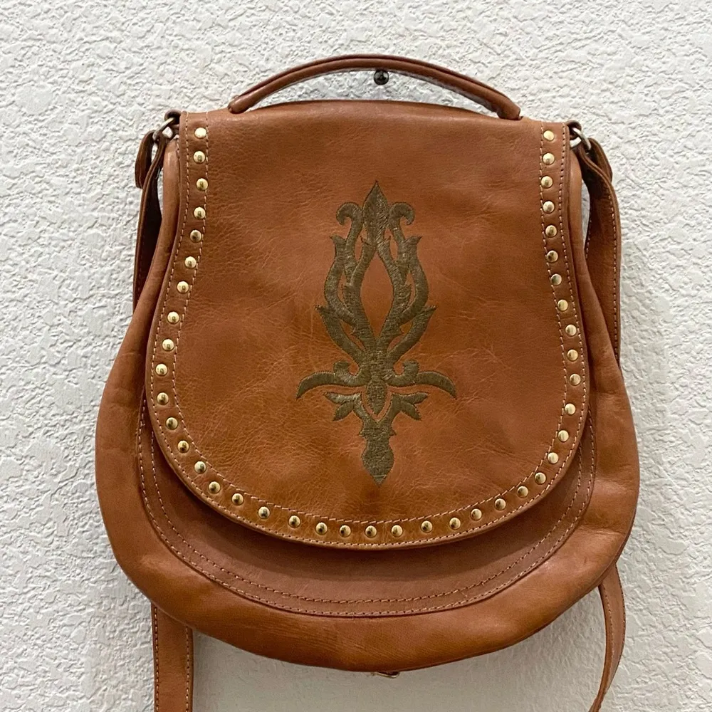 EL VAQUERO Pink Label Brown Leather Studded Handcrafted Saddle Crossbody Bag - Image 5