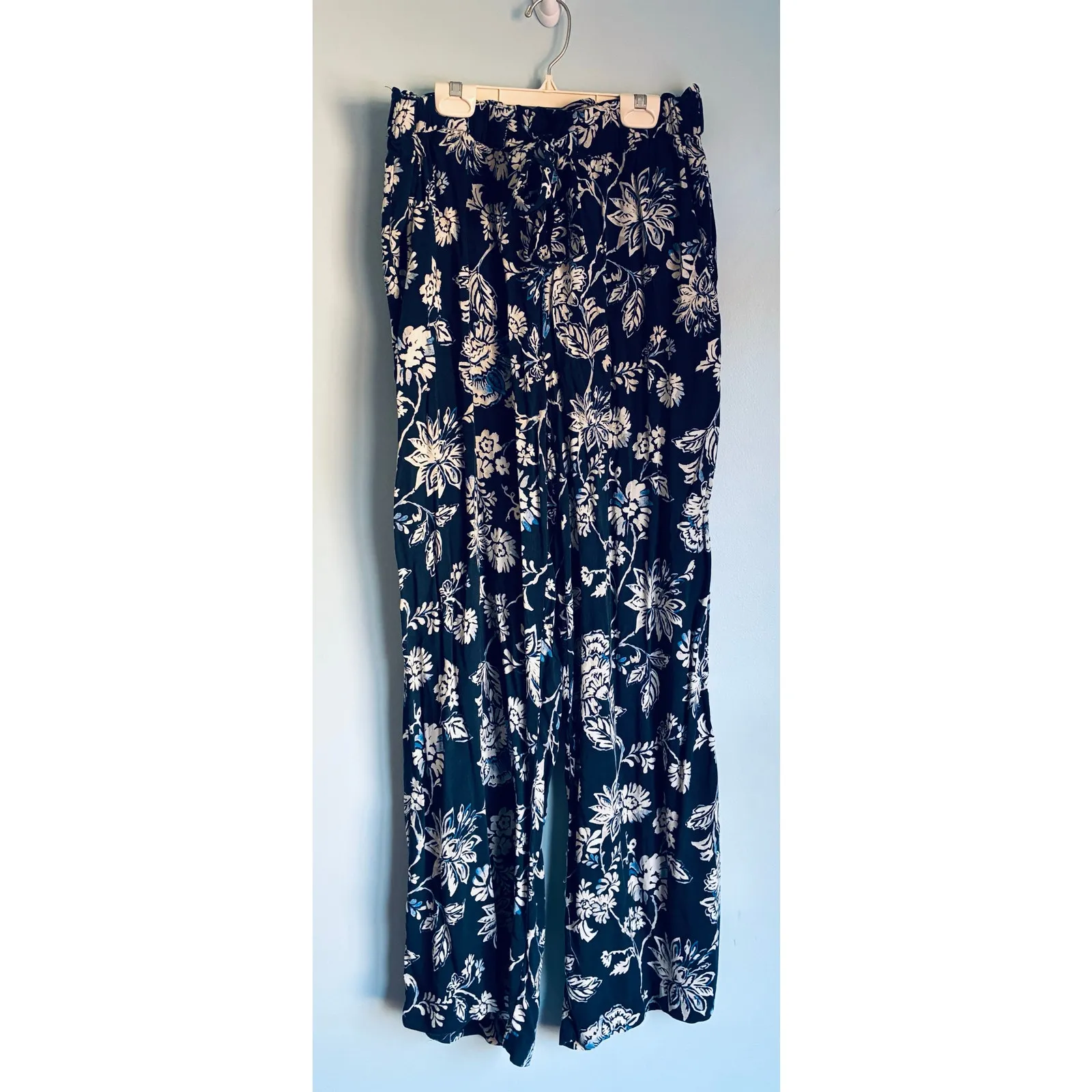 Floral Print Pants Relaxed Lightweight Tie Waist Women's 10 - Image 2