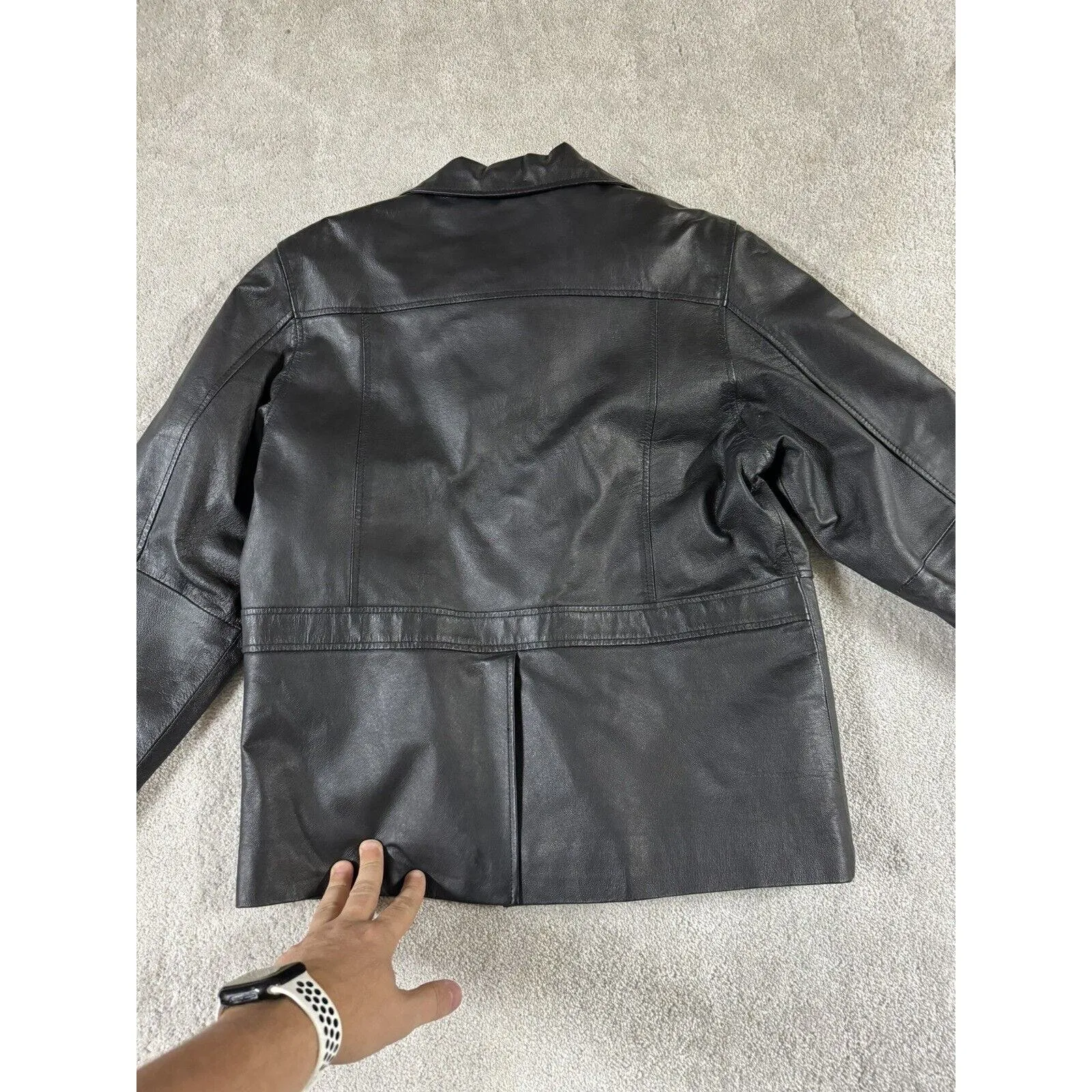 KC Collections Leather Jacket‎ Womens M Black Collar Pockets Hook & Loop Closure Size M - Image 7