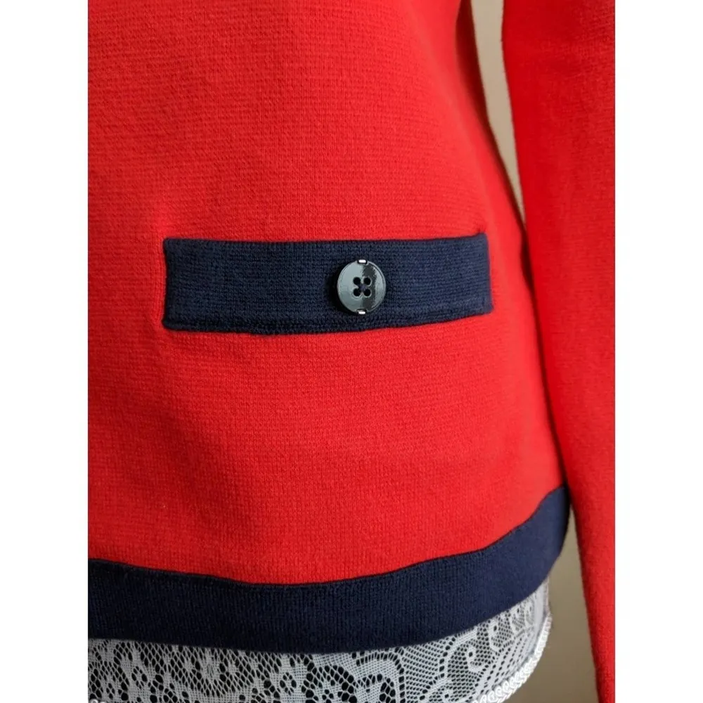 Banana Republic Tipped Sweater Jacket Red Navy M New - Image 4