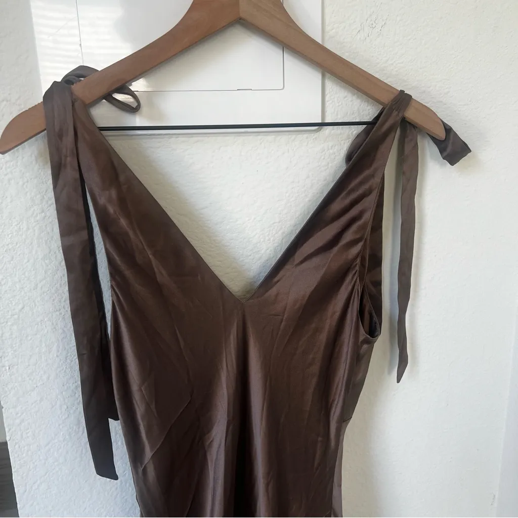 NWT Reformation Pernille Silk Maxi Dress in Magnetic Brown, Flaw - Image 10