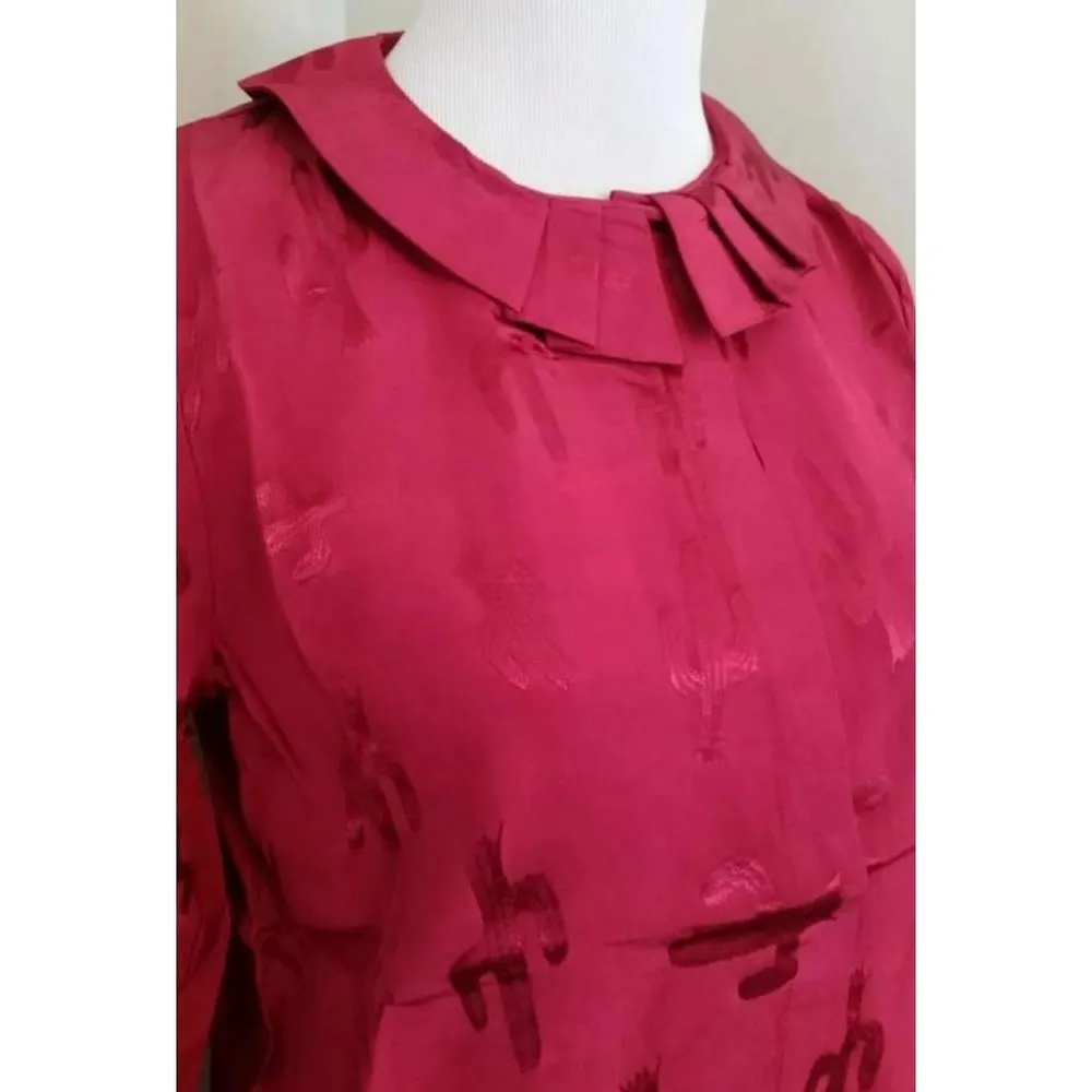 ModCloth Pepaloves Red Stitched Cactus Peter Pan Collar Long Sleeve Blouse Small - Image 2