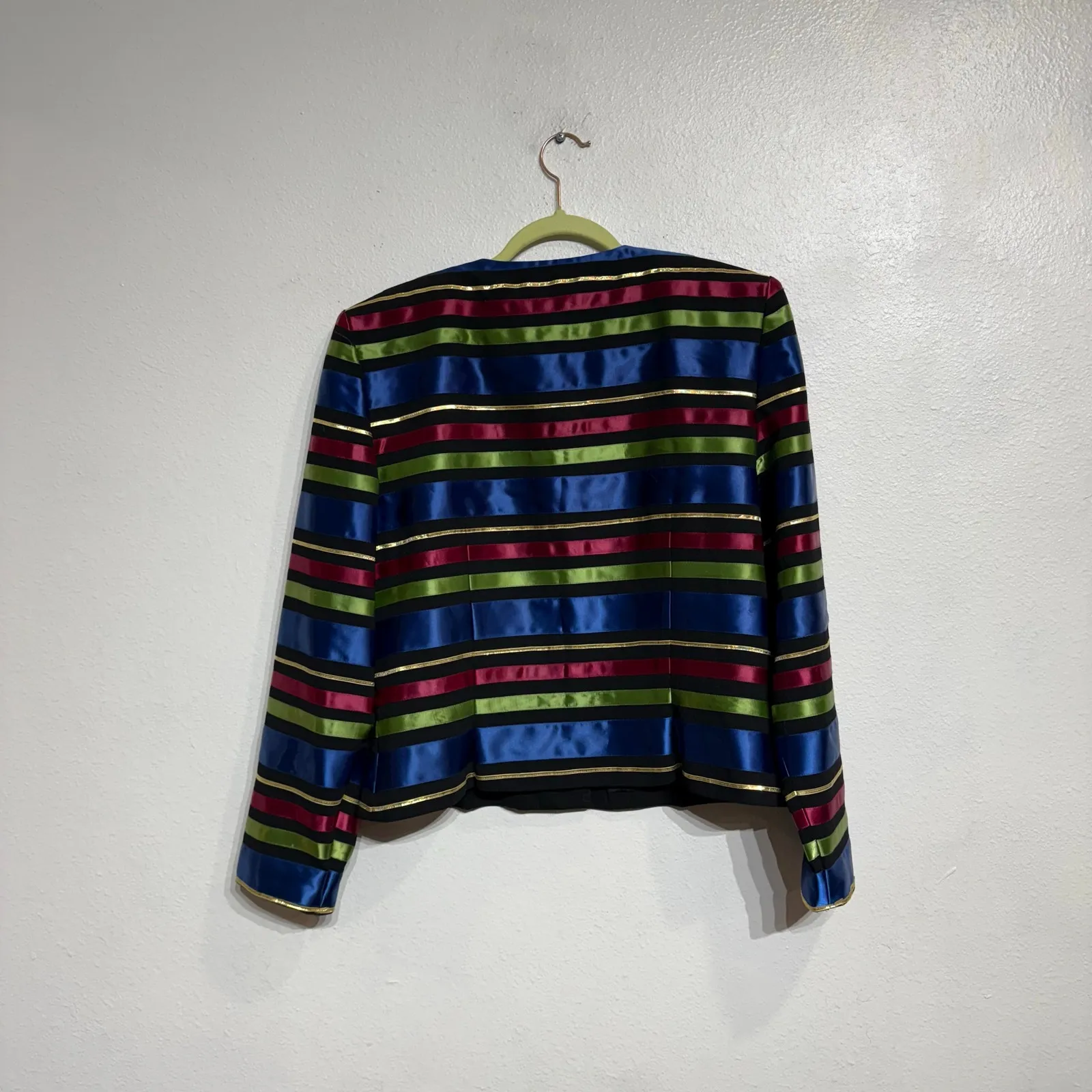 Maggy London Black Metallic Striped Vintage Blazer Sz 14 - Image 8