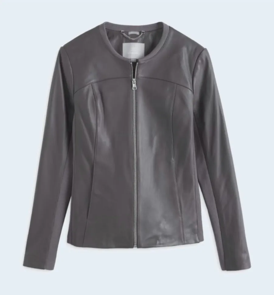 SOIA & Kyo Sianne Lamb Leather Collarless Jacket in Dark Gray Small - Image 1