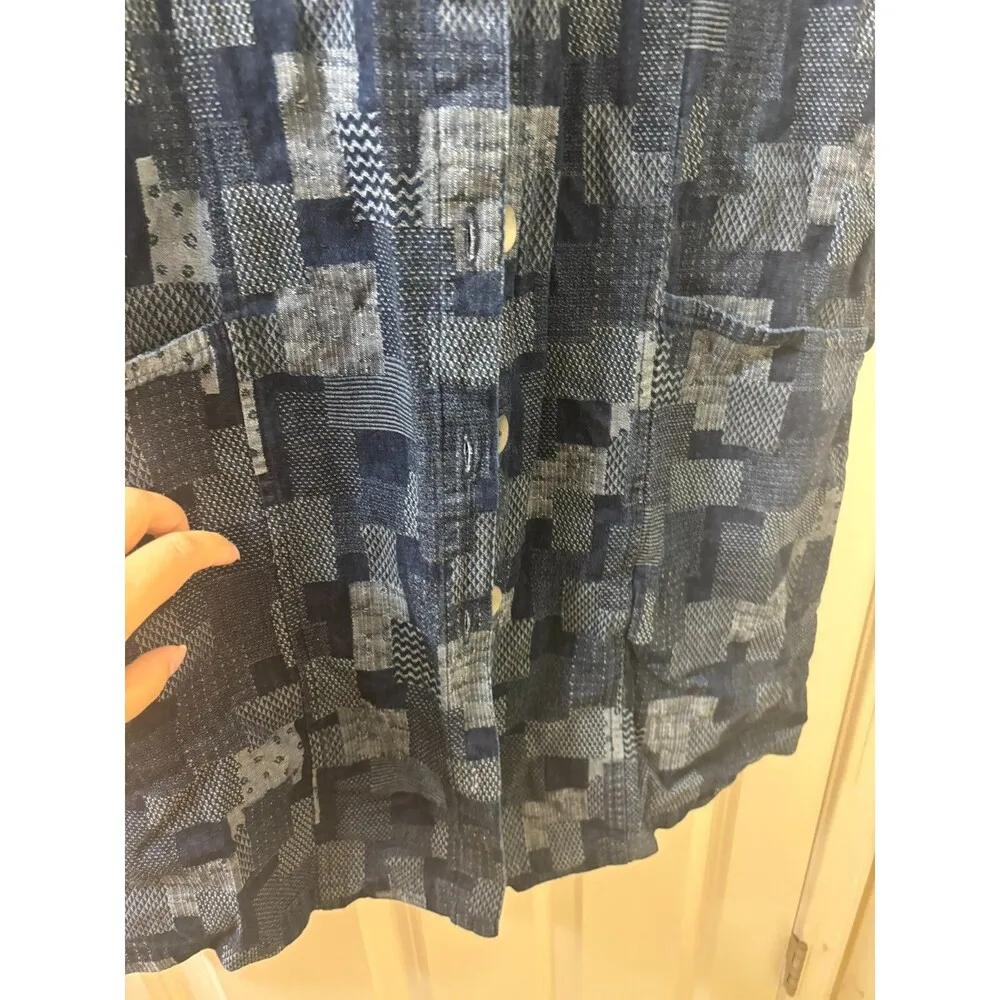 Sahara THICK COTTON Shirt Top SIZE S Button Up TUNIC PATCHWORK PATTERN BLUE - Image 4