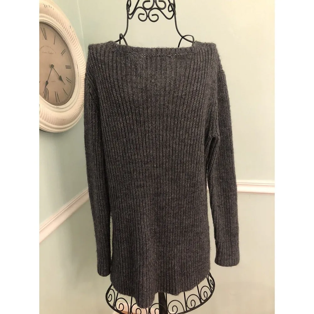 Garnett Hill Small S Gray Grey Sweater Crew Neck Cable Knit Jumper - Image 3