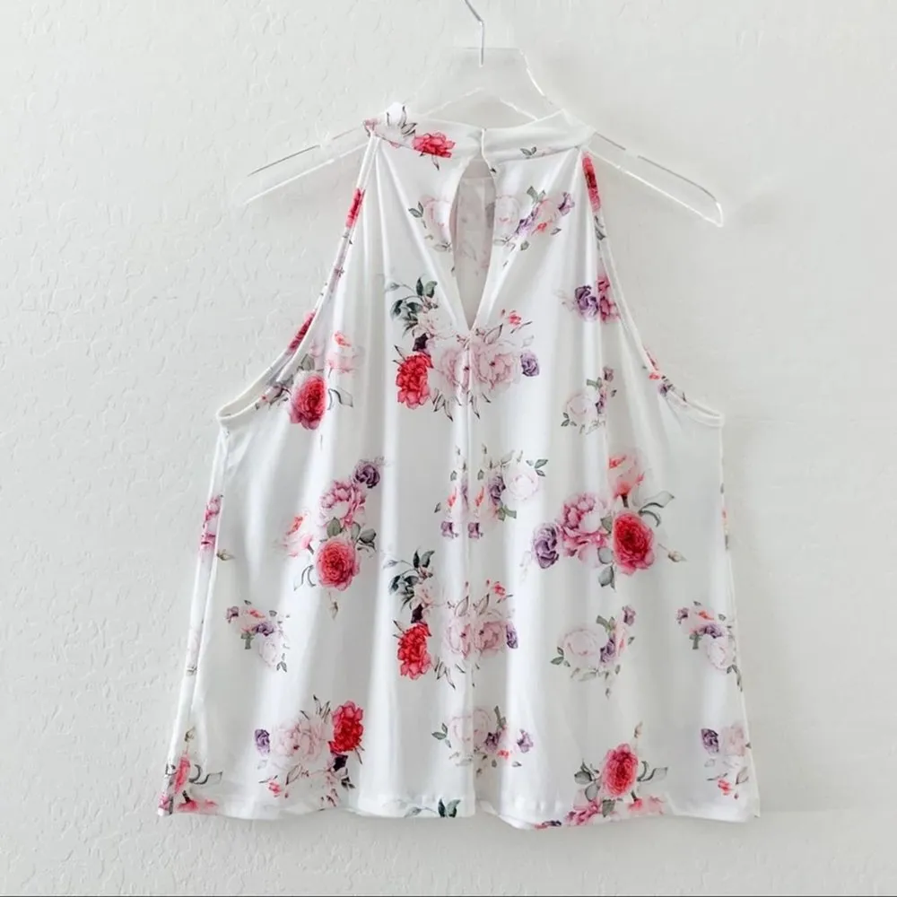 Milan Kiss white floral dressy high neck top Large - Image 99