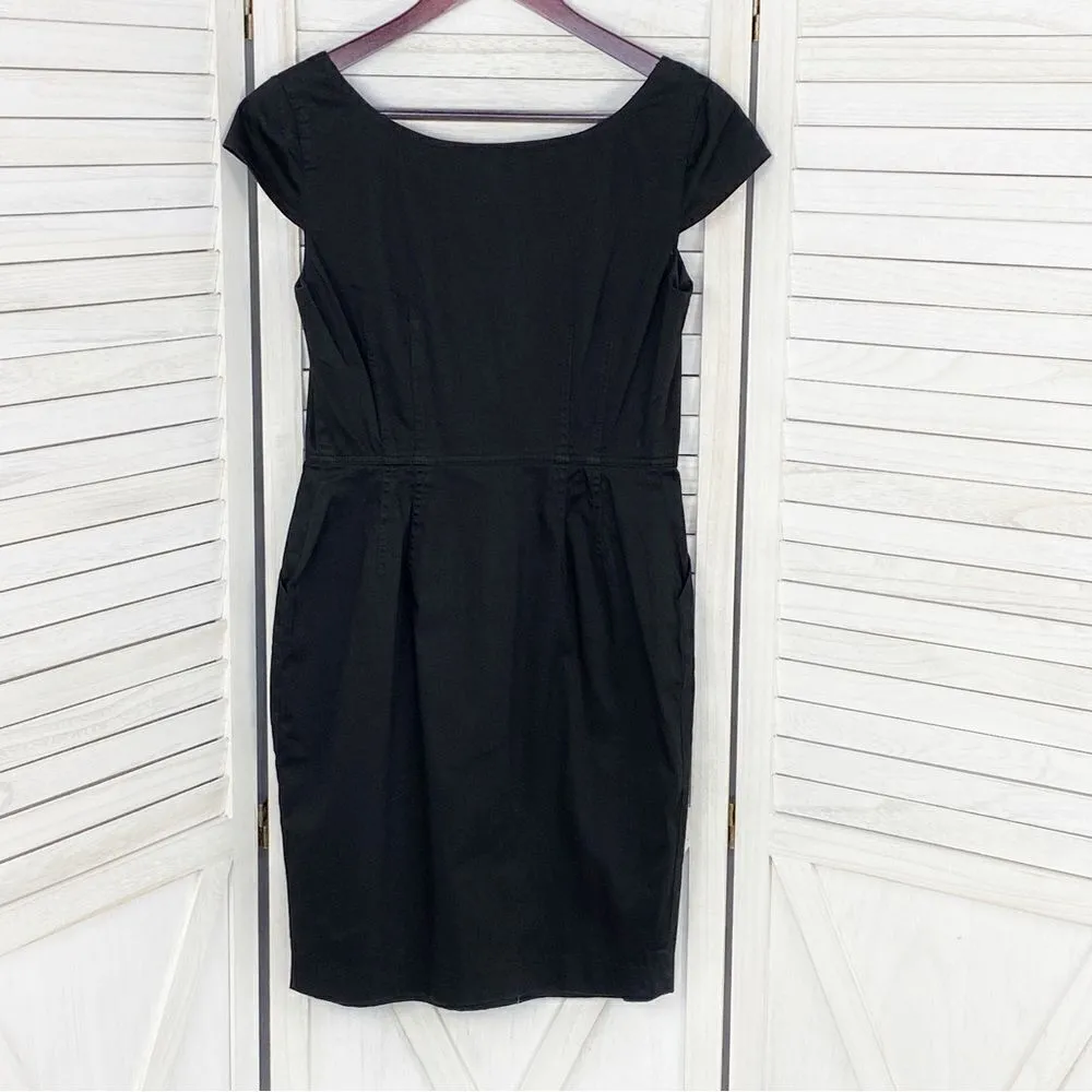 Nine West Front Zip Sheath Dress Black Stretch Twill Cap Sleeve Size‎ 4 - Image 8