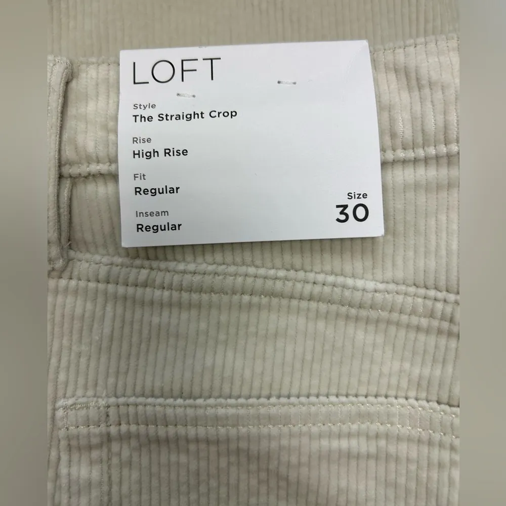 LOFT The Straight Crop High Rise Off White/Cream Corduroys Frayed Hem NWT 10/30 - Image 7