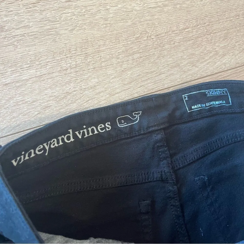 Vineyard Vines Black Coated Denim Zipper Skinny Jeans Size 2 - Image 3