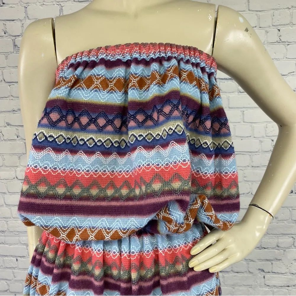 Vintage 70s Fairisle Embroidered Sweater Knit Strapless Tube Dress OS S/M/L Size M - Image 2
