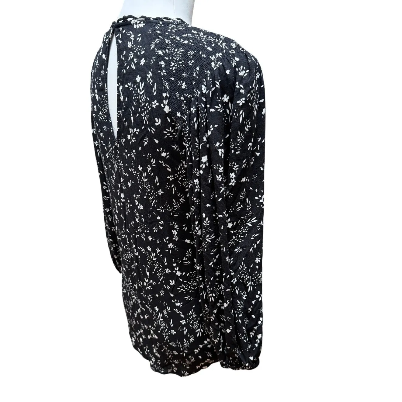 Joie Floral Blouse Women XS Black White Viscose Long Sleeve Keyhole Relaxed Top - Image 5