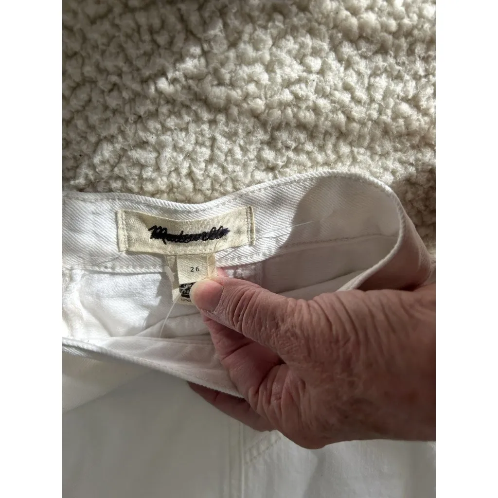 Madewell Fluted Denim Raw Hem Midi Skirt in Tile White Size 26 NU507 - Image 8