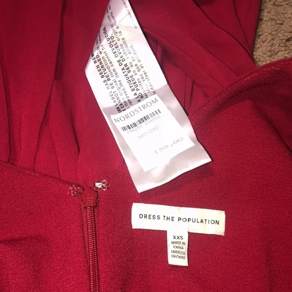 Dress The Population Corey Cap Sleeve V-Neck Chiffon‎ Lace Dress Garnet XXS - Image 12