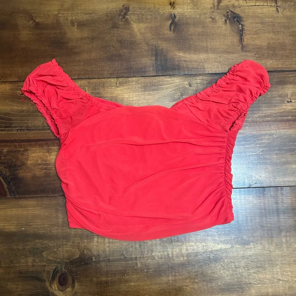Red Just Polly New York off the shouldeR Flirty Going Out Ruched XL Red Crop Top - Image 4