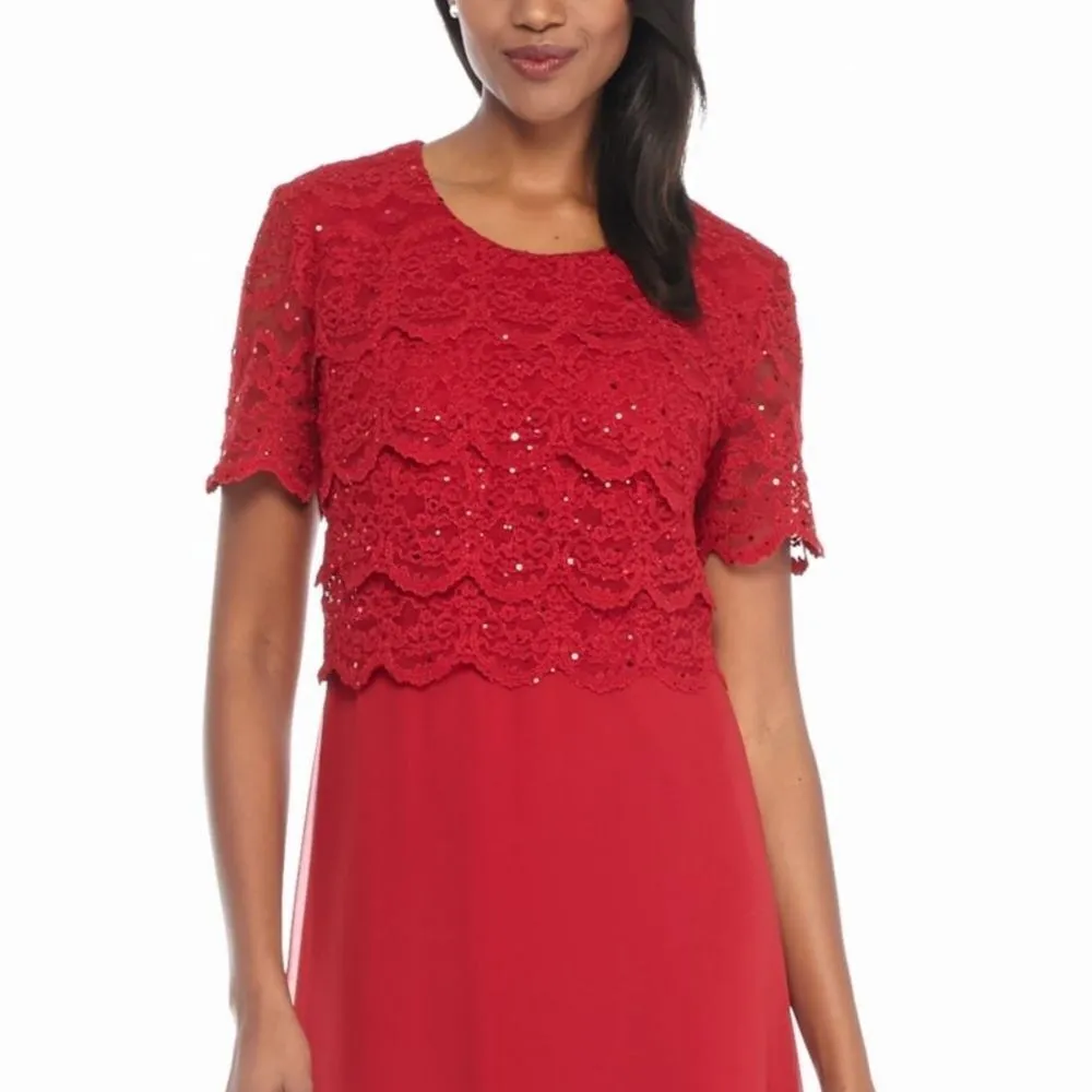 New! R&M RICHARDS Women's Sequined Lace Popover Red Dress Size 12 - Image 5