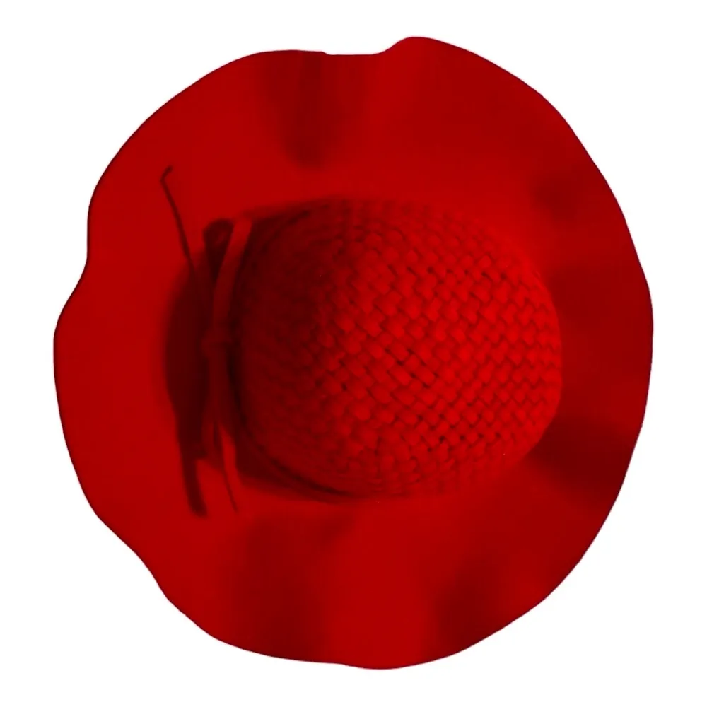 Red Floppy Woven Wool Hat, One Size, Fall Winter, Church, Casual - Image 8