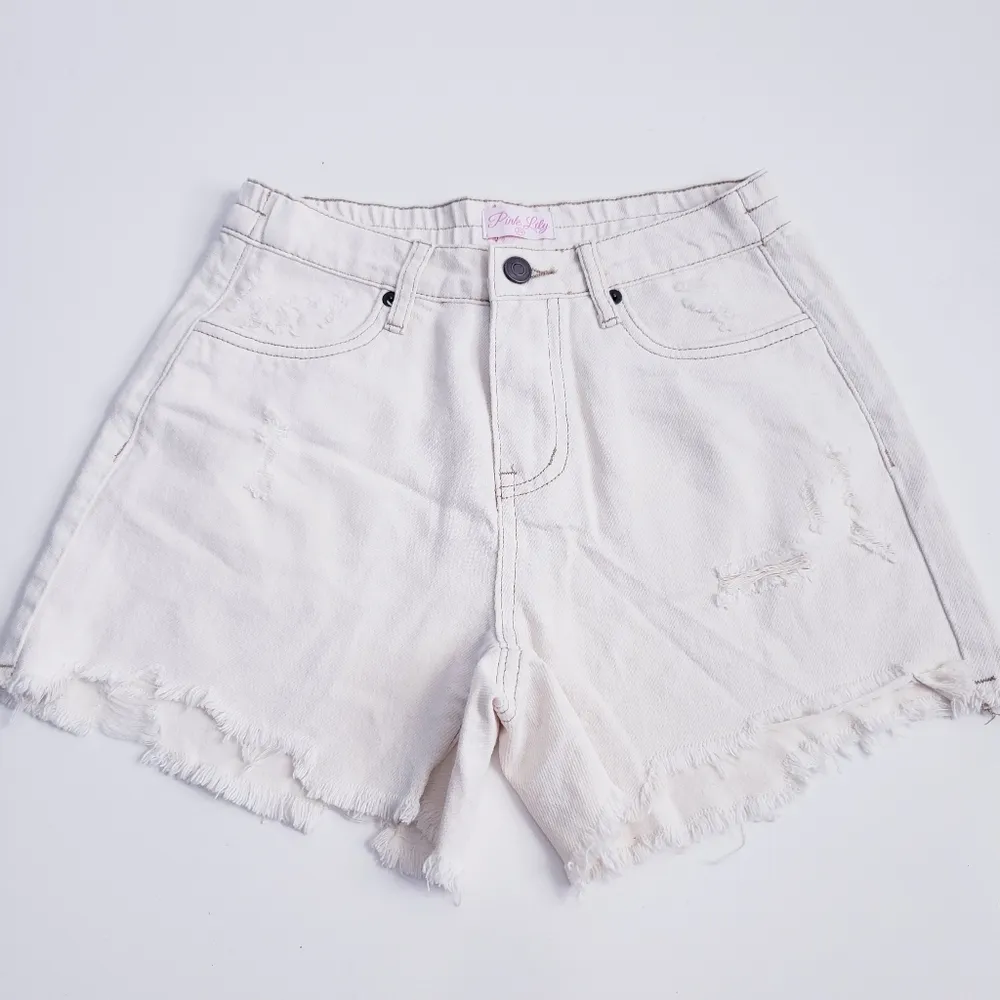 Pink Lily White Distressed Denim Shorts - Image 2