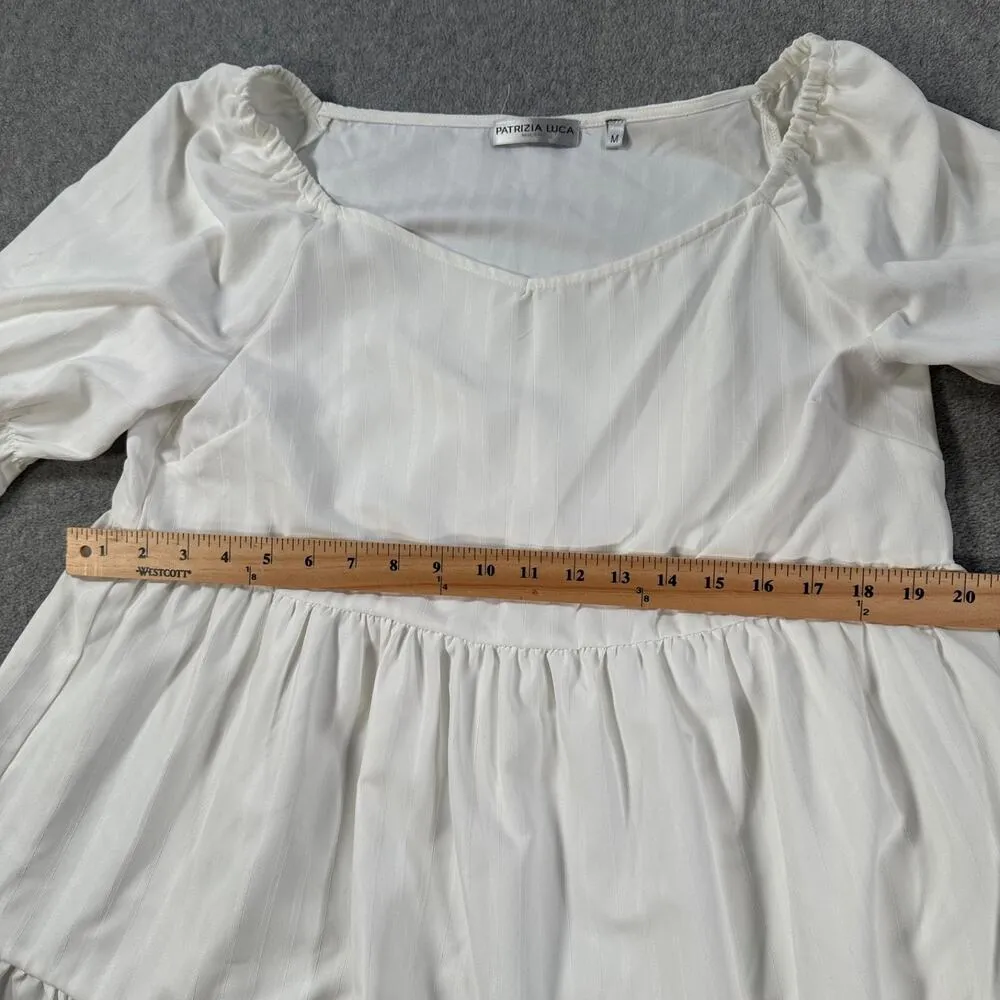 Patrizia Luca Tiered High Low Dress Women's Medium White Stripe Short Sleeve - Image 7