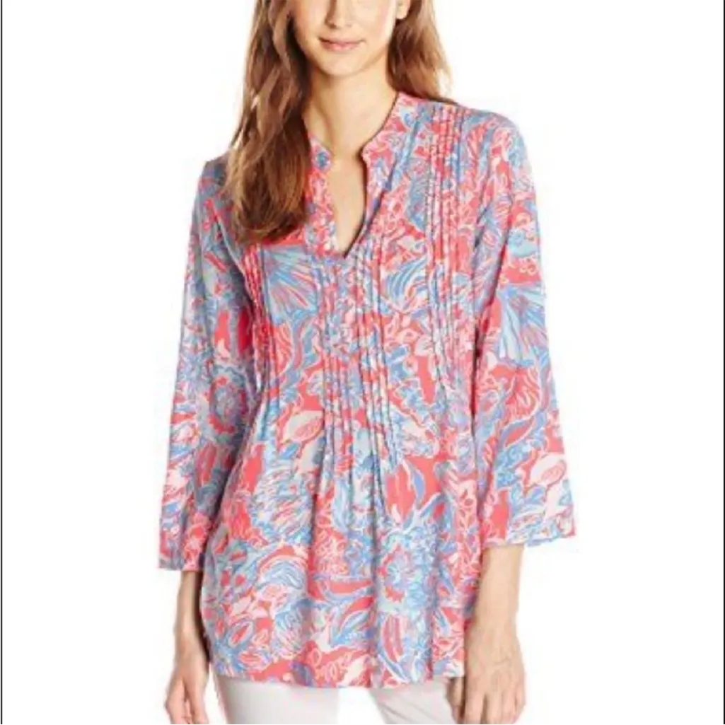 LILLY PULITZER Sarasota Tunic Pink Sun Ray Summer Siren Pleated Size XL - Image 4