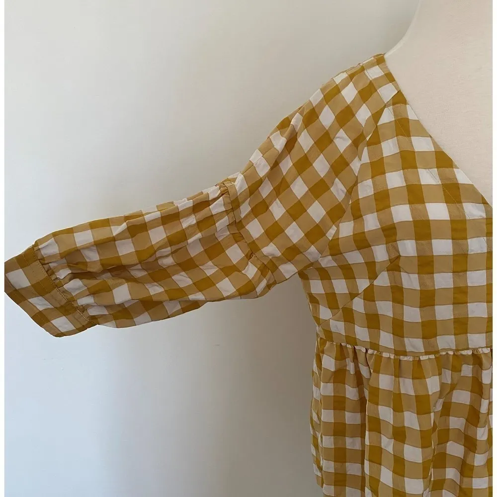 Maeve Anthropologie  April Mustard White Gingham Babydoll Tunic Blouse SP - Image 6