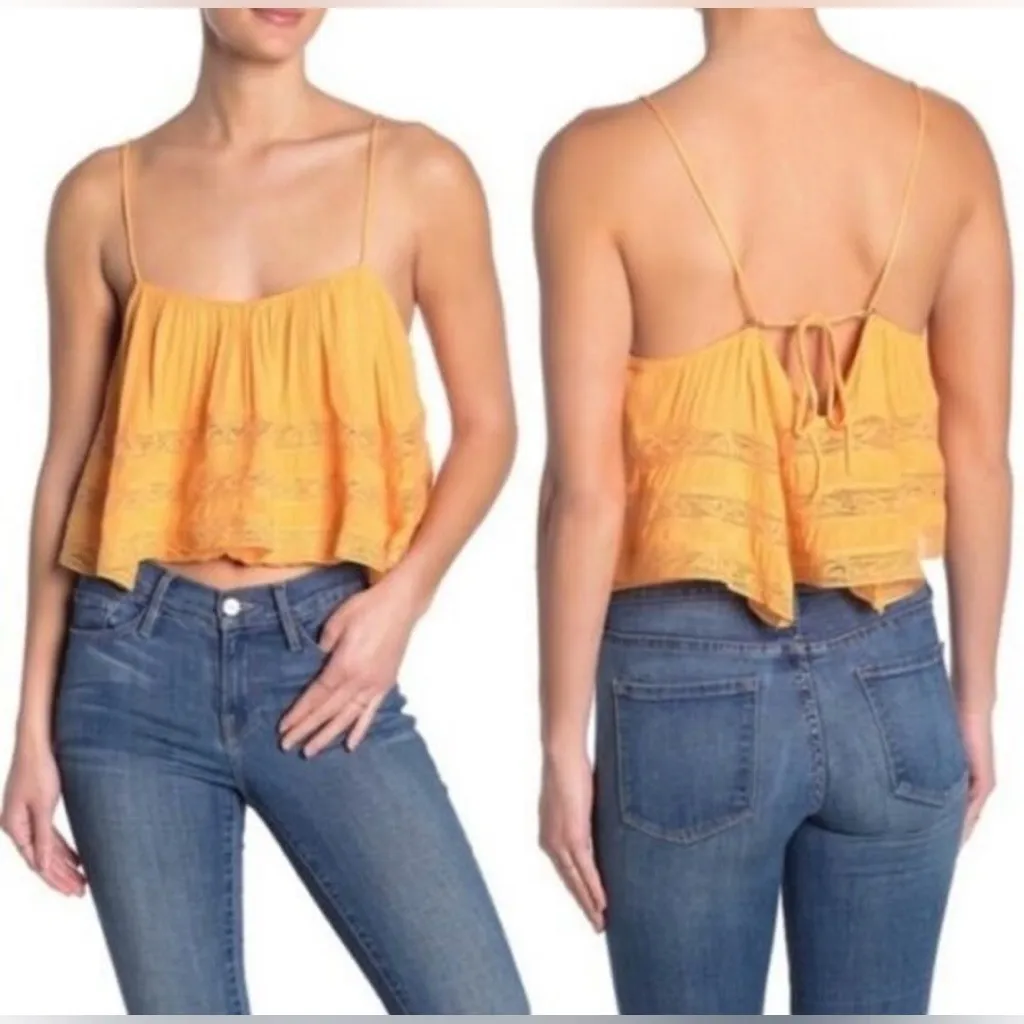 Free People Orange Lace Trim Cropped Cami Tank Top NWT Size L Sold Out - Image 3