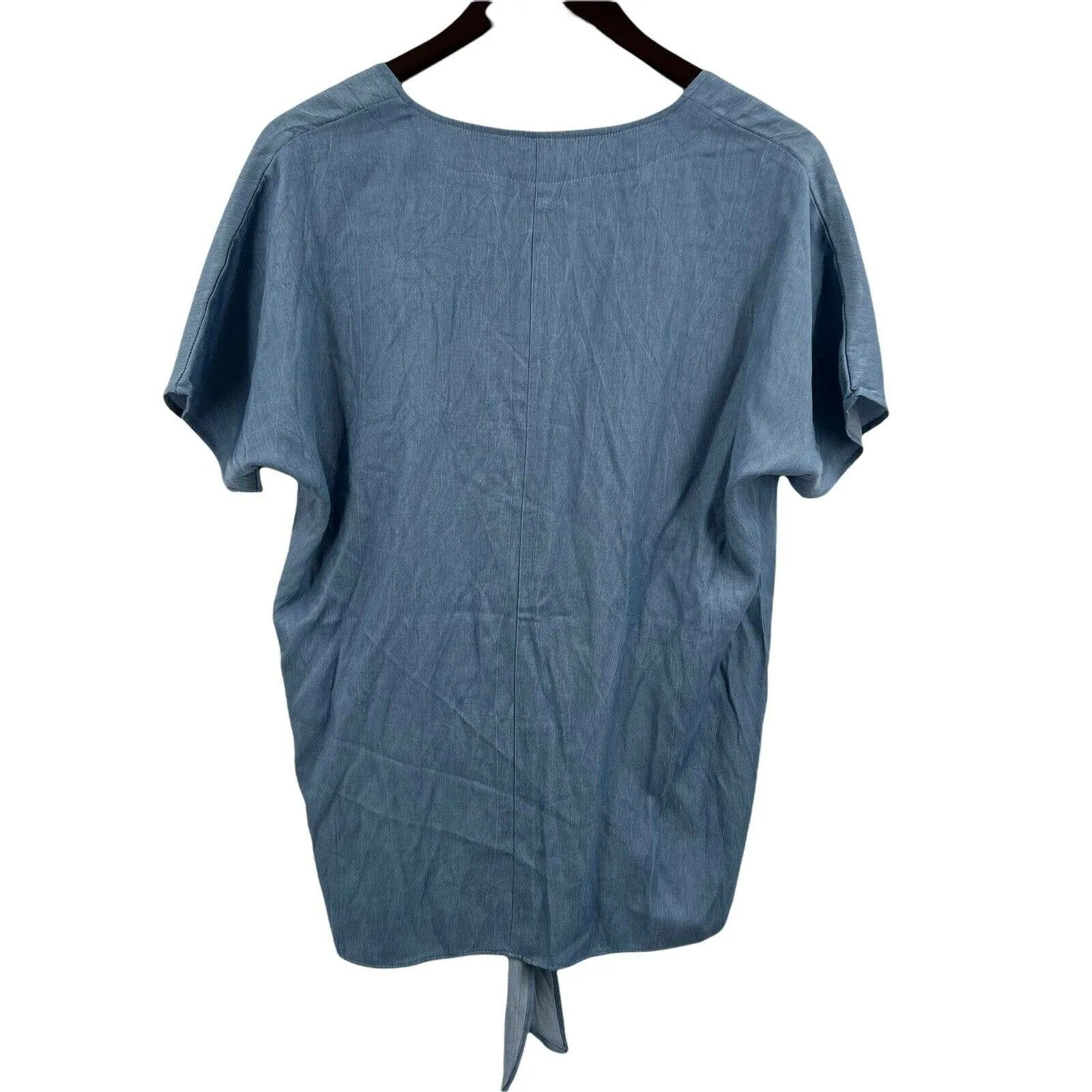 Select + Trend Blue Button‎ Up Short Sleeve Tie Waist Top Size Large New - Image 2
