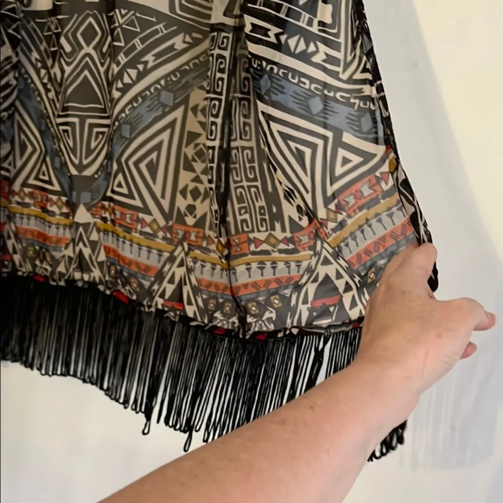 Geometric Patterned Kimono/ Coverup with Fringe - Image 6