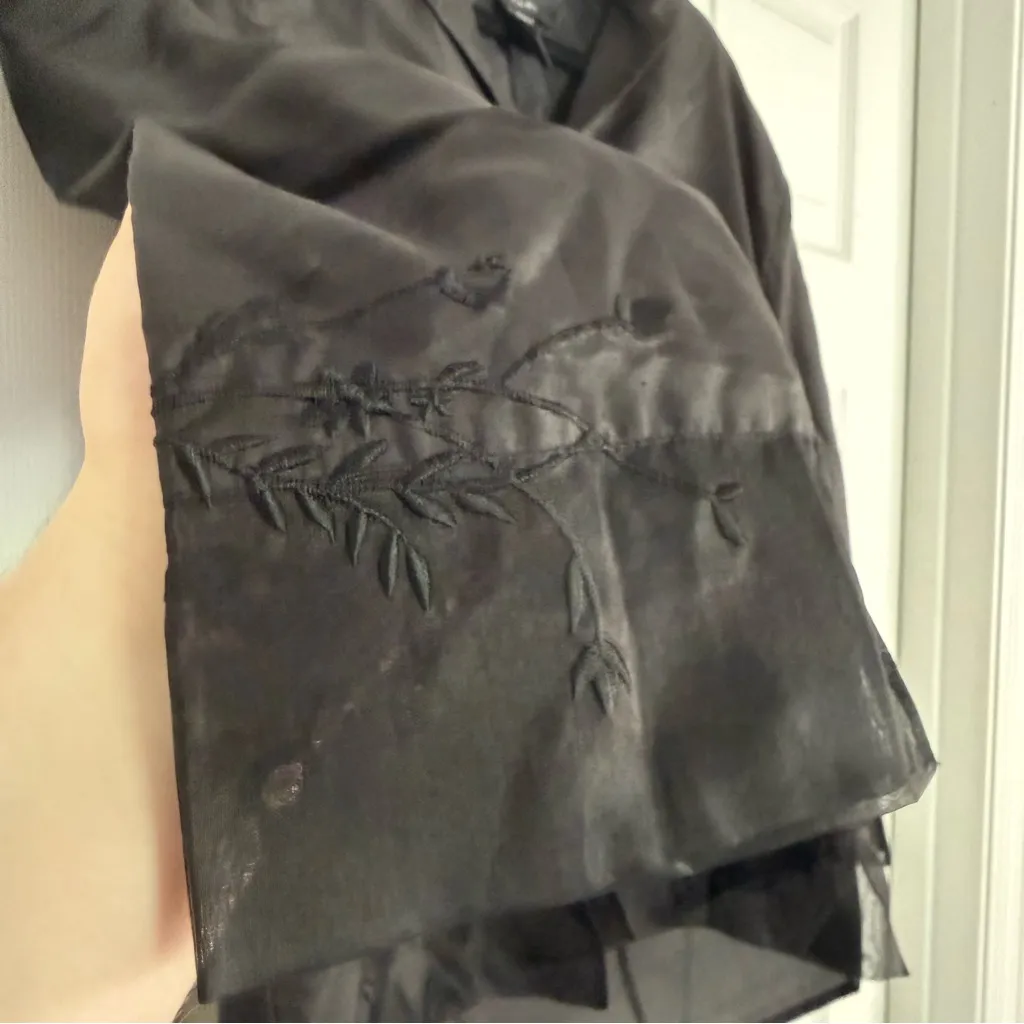 SilkLand Classic Vintage Black Silk Embroidered Button Down Shirt XL - Image 6