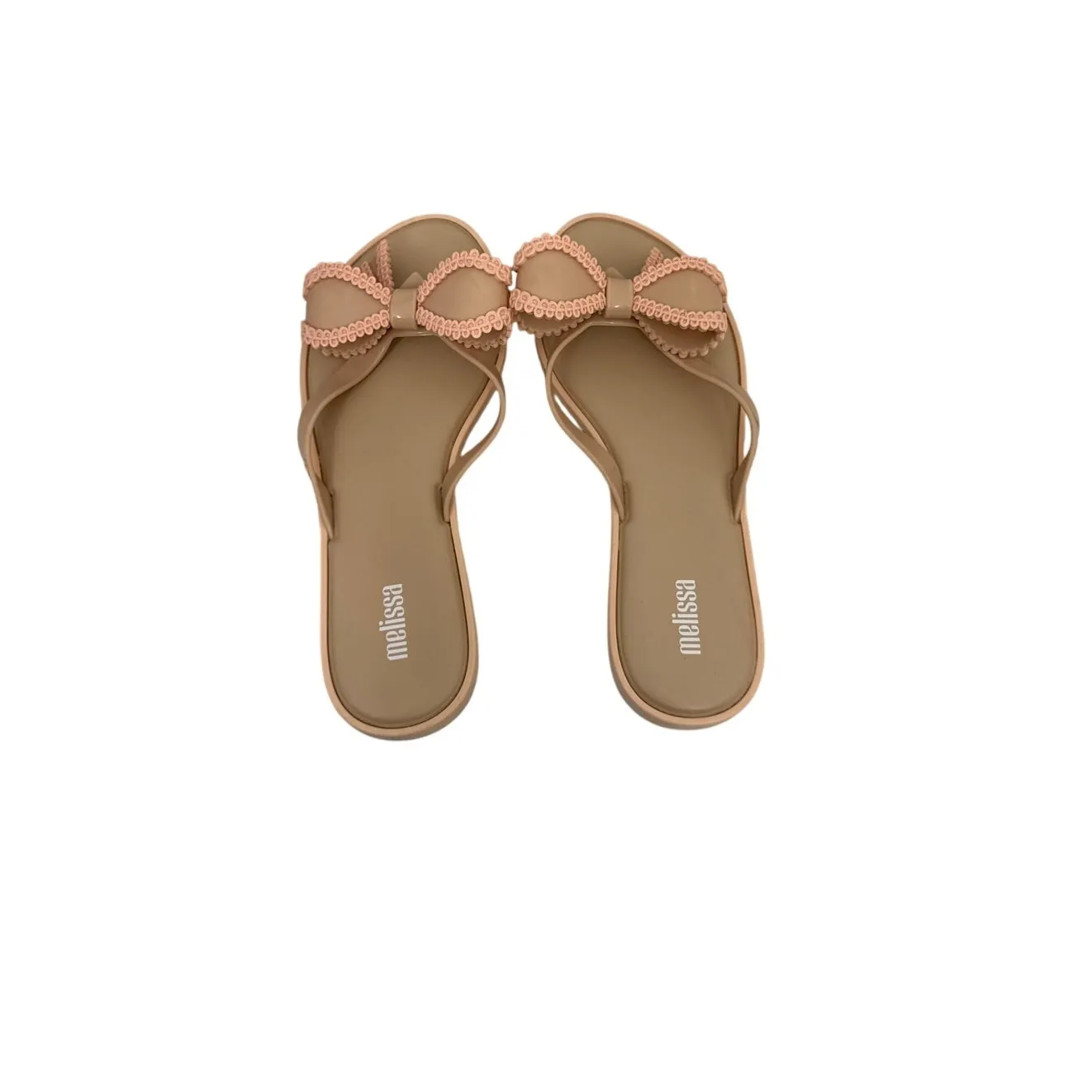 Melissa Shoes Nude Pink Bow Flip Flops Sandals Size Women's 7 - Image 3