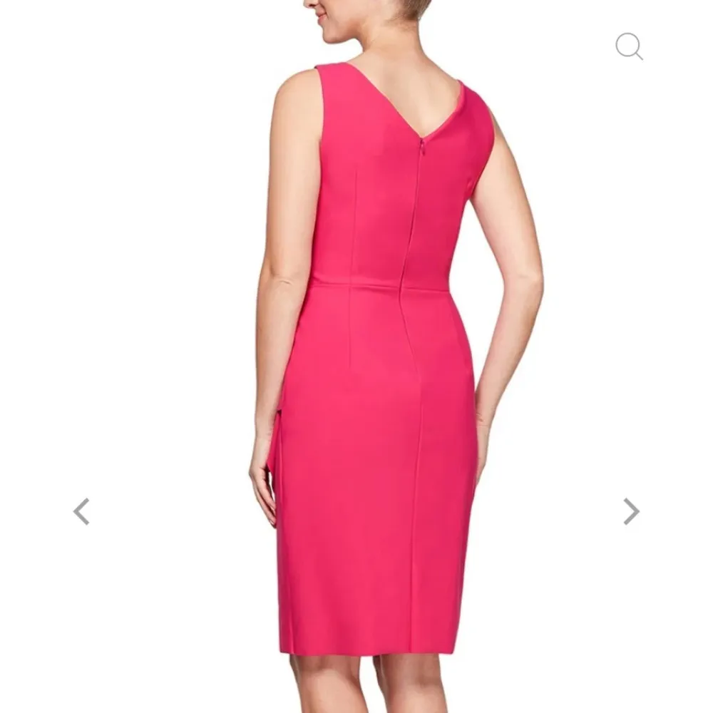 Alex Evening short cocktail dress w/ ruffle skirt & beaded detail. Fushia flaws - Image 2