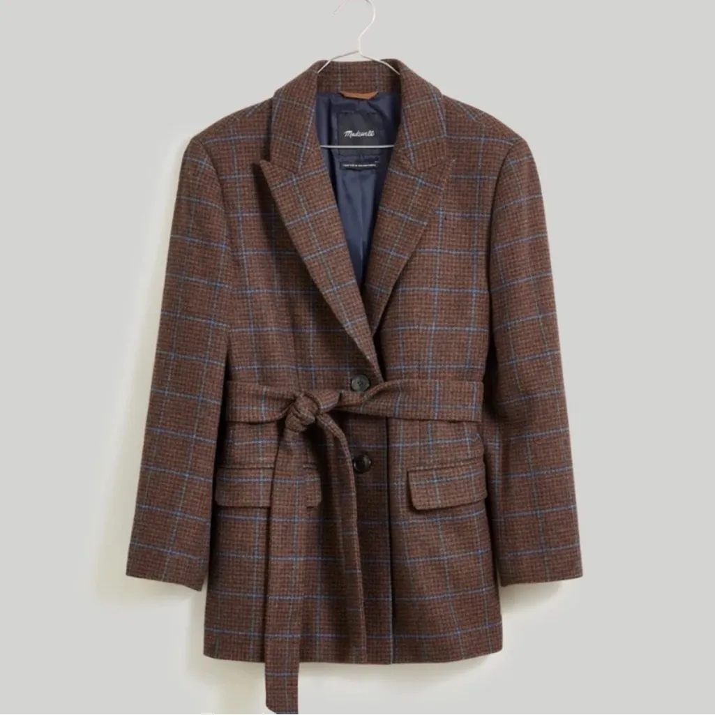 Madewell The Bedford Oversized Belted Blazer Wool Plaid Size 4 - Image 4