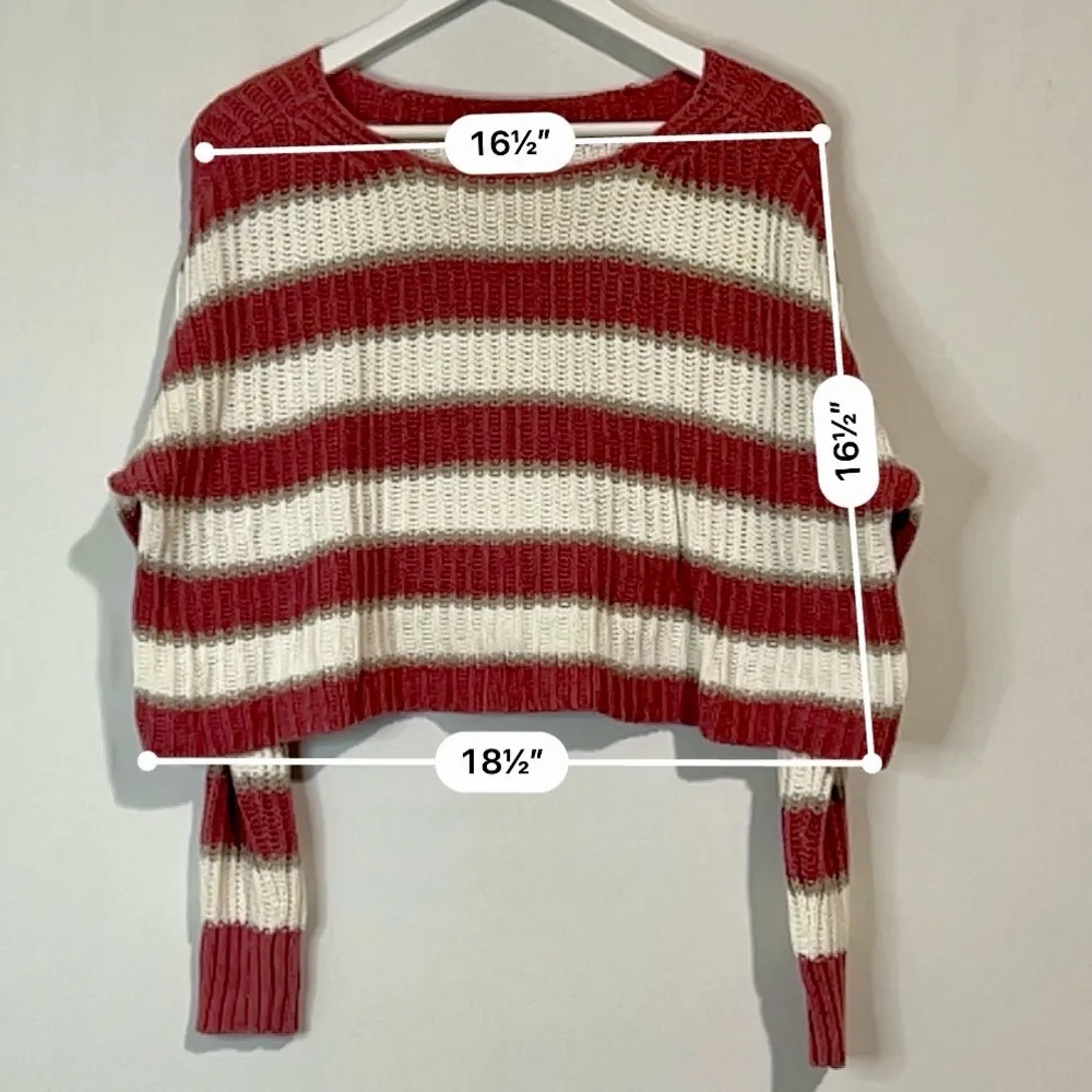 American Eagle Women’s Long Sleeve Striped Sweater Pink & White Size Small FLAW - Image 5