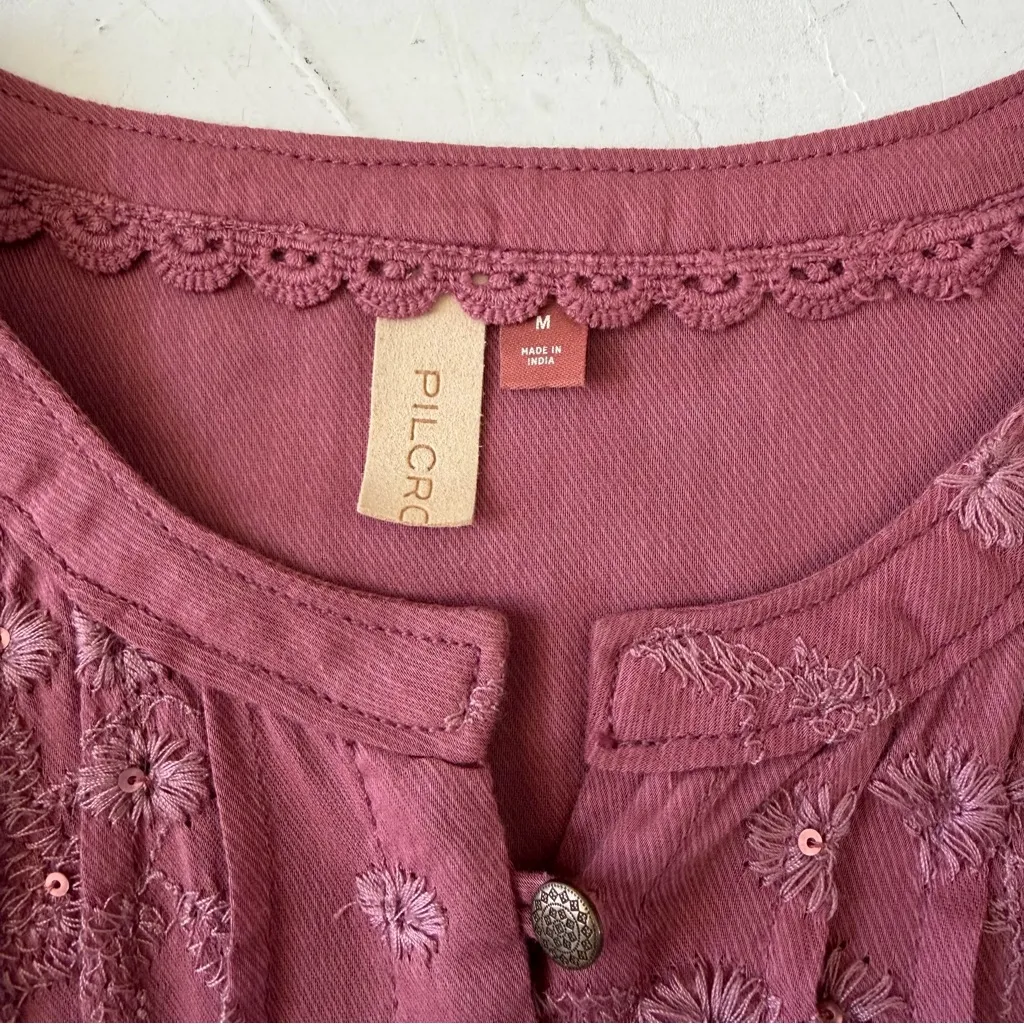 Anthropologie Pilcro Jolie Pintucked Blouse Pink Rose Mauve Size M - Image 5