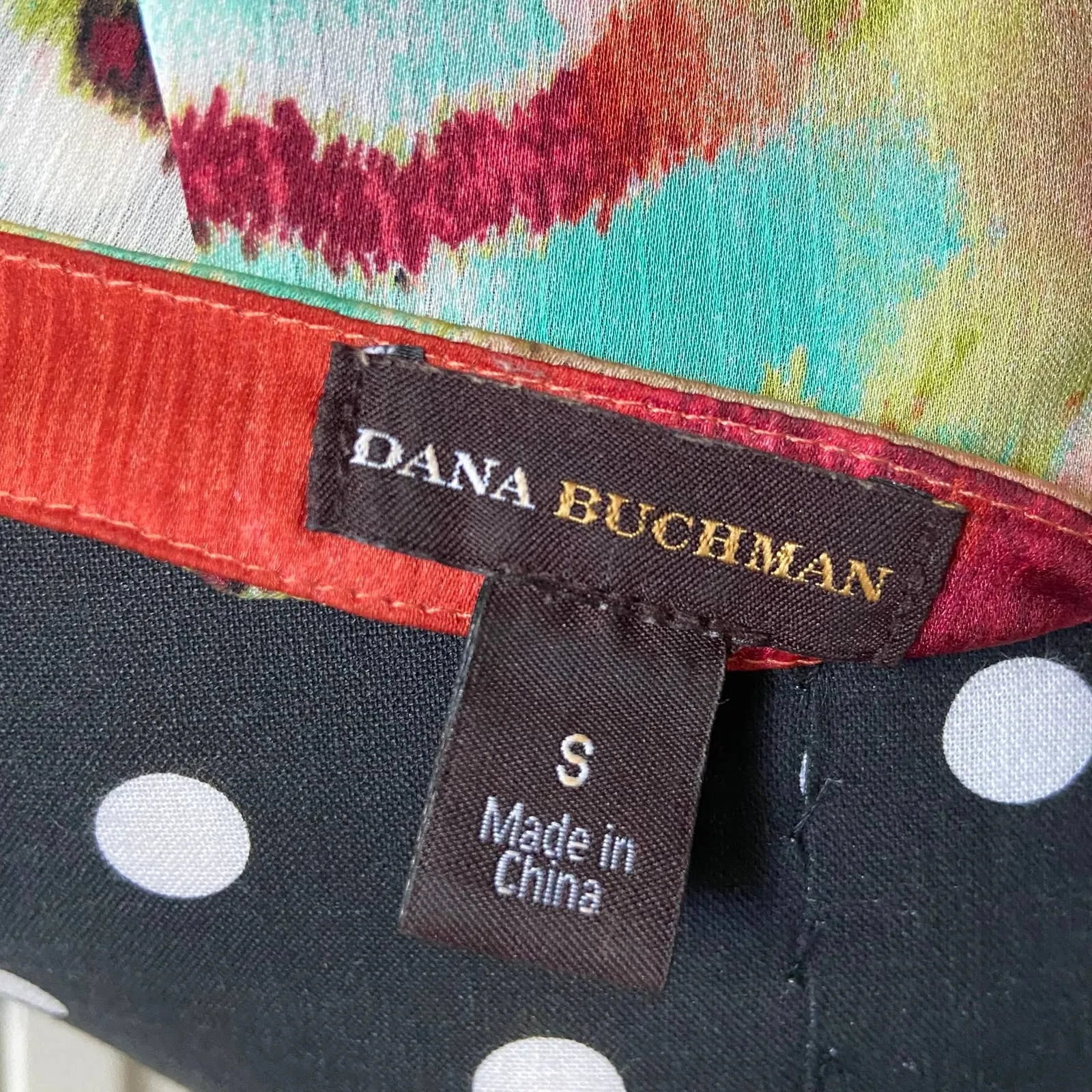 Dana Buchman Beaded V-Neck Animal Print‎ Tunic Top Orange Teal Leopard S - Image 5